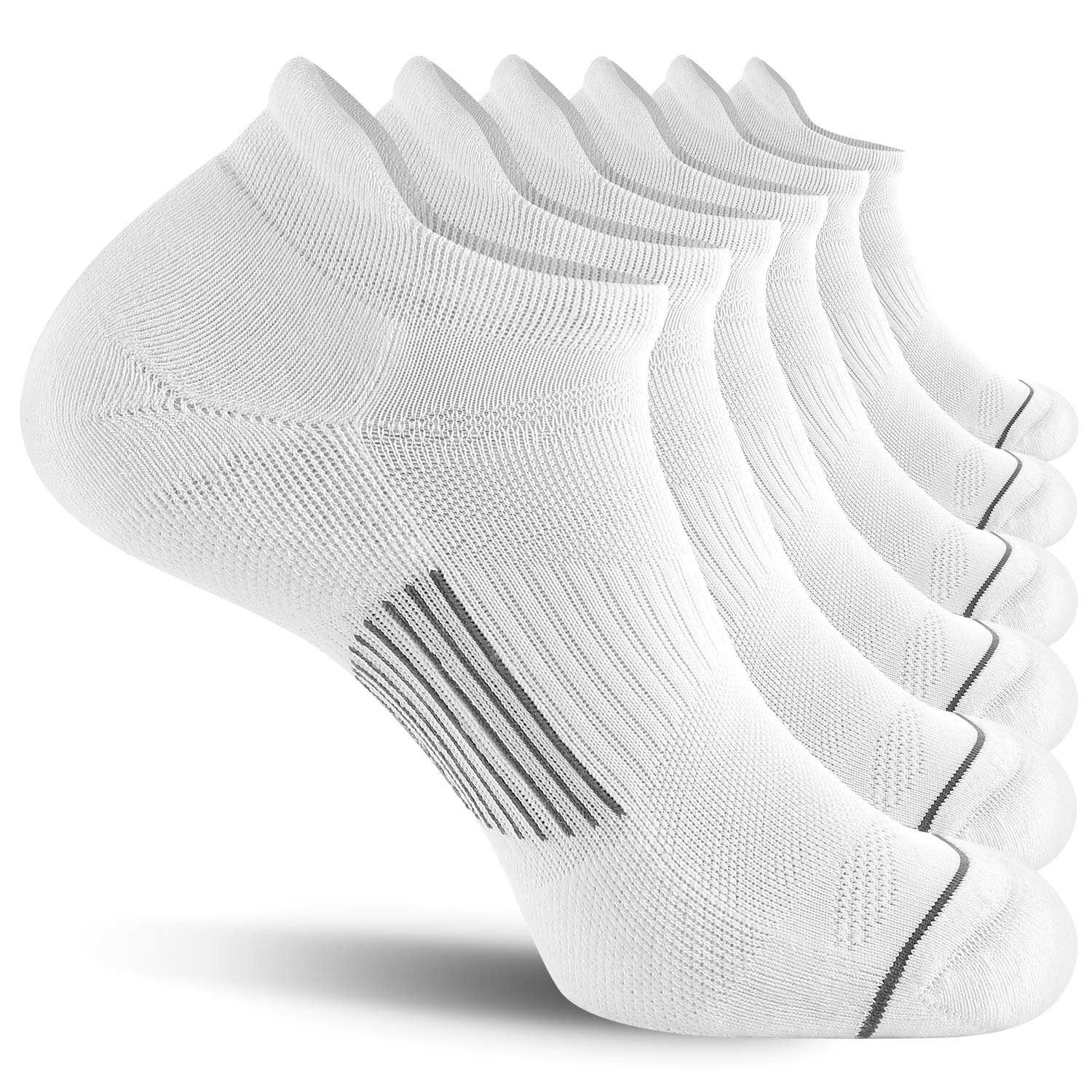 Fitrell 6 Pack Mens Ankle Running Socks Low Cut Cushioned Athletic Sports Socks, Shoe Size 12-15, Whitegray