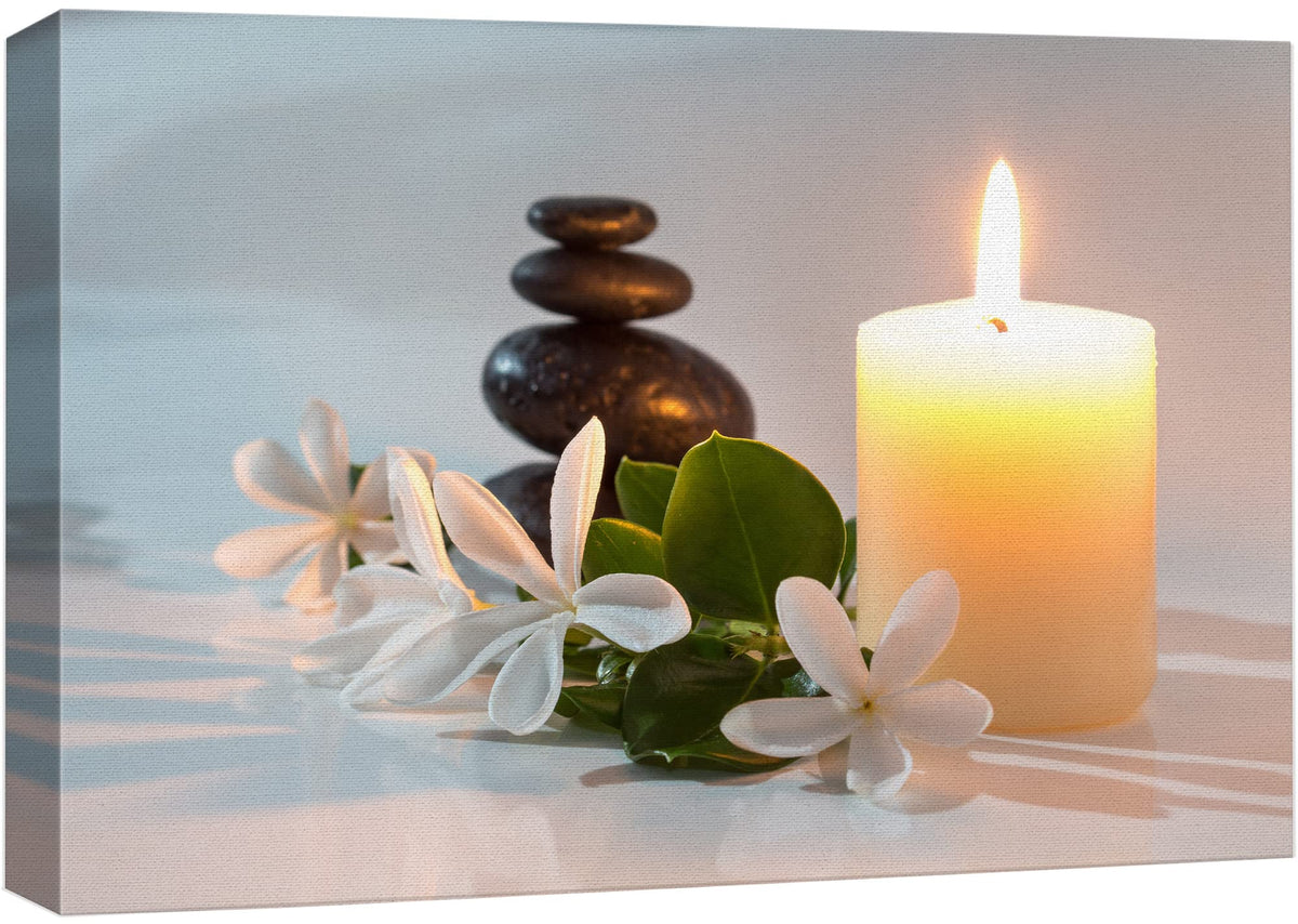 Wall26 Framed Canvas Print Wall Art Tiare Flowers With Candle And Zen Stone Nature Wilderness Photography Realism Chic Scenic Co