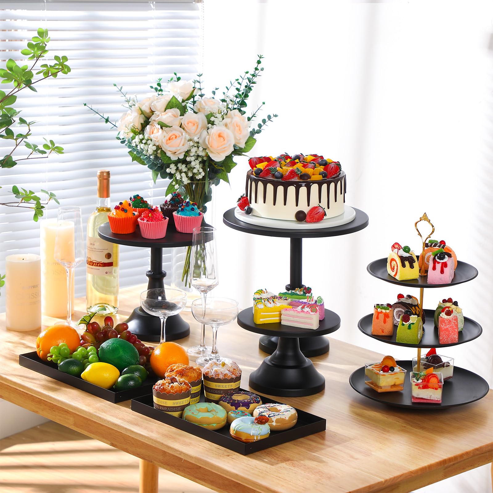 Tioncy 7 Pcs Cake Stand Set Metal Cupcake Holder Dessert Table Display Cupcake Display Plate Serving Platter Dessert Table Stand