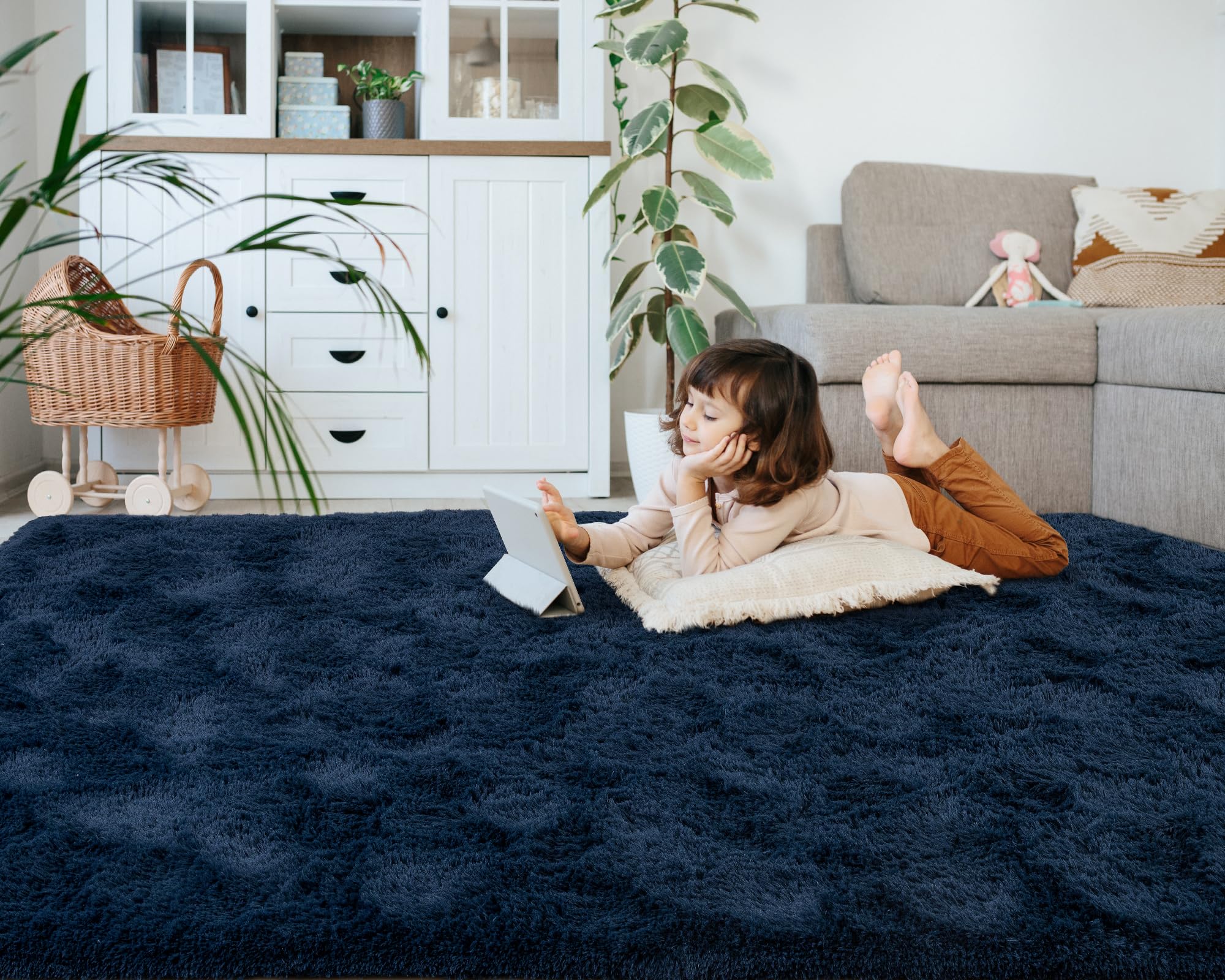 Softlife Rug for Bedroom 5.3x7.6 Feet Area Rug for Living Room Soft Shaggy Rugs for Kids Room Fluffy Fuzzy Carpets Long Plush Be