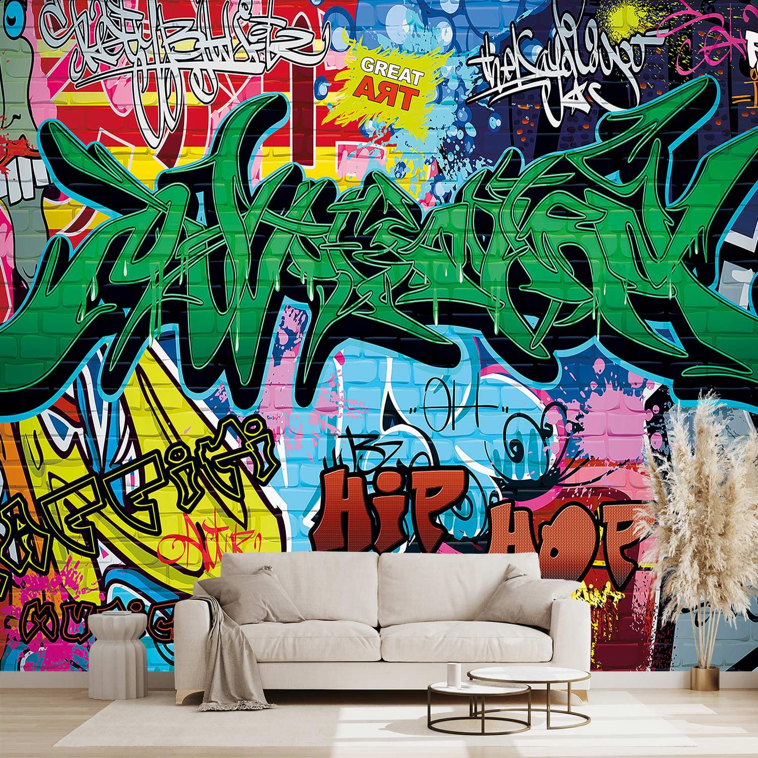 WXHFM - Graffiti Wallpaper Abstract Large wall Mural for Bedroom - 160x108(Not Peel and Stick)