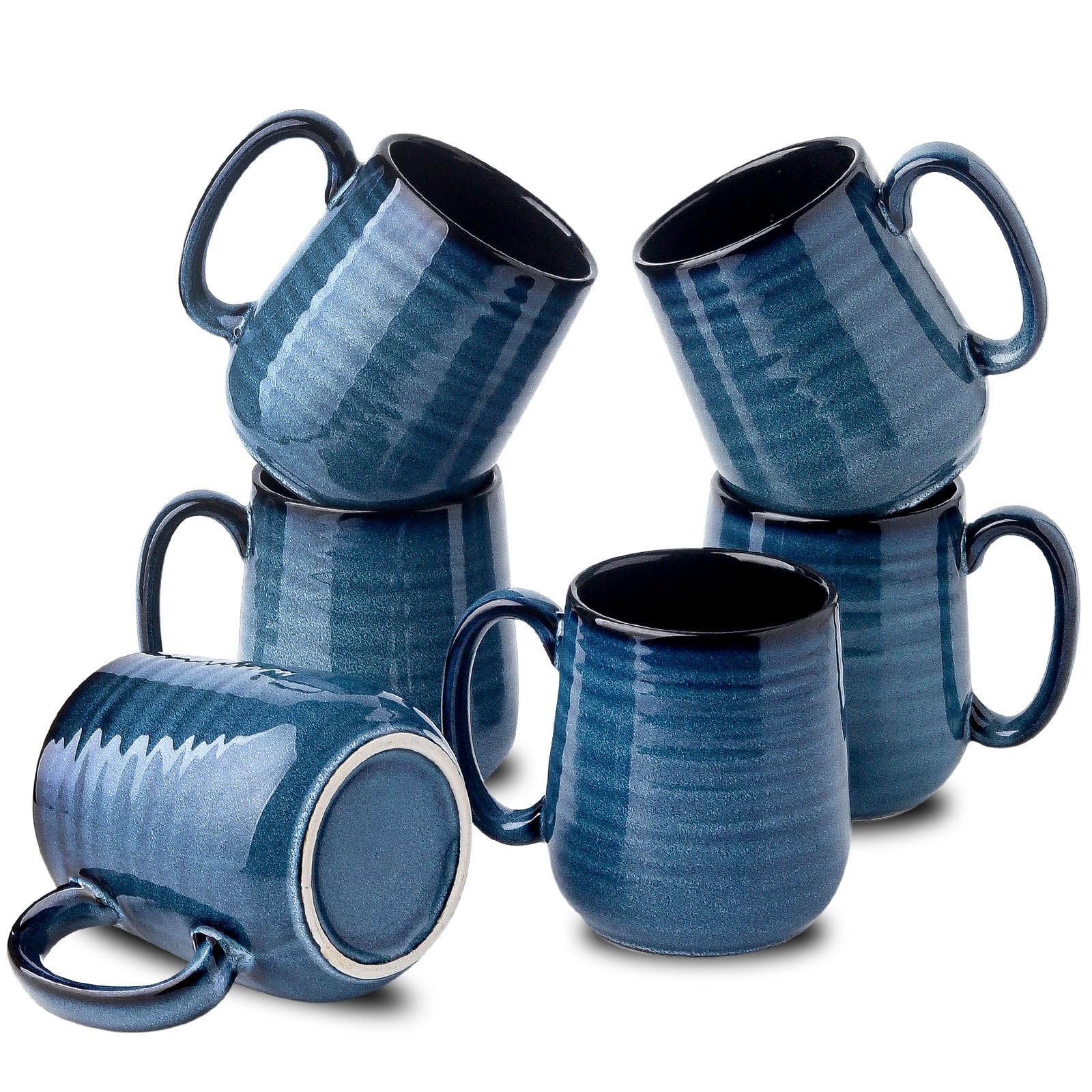 Hasense Coffee Mugs Set of 6, 12 Ounce Coffee Cups Set with Handle, Ceramic Tea Mugs for Kitchen, Blue Latte Mugs for Coffee,Coc