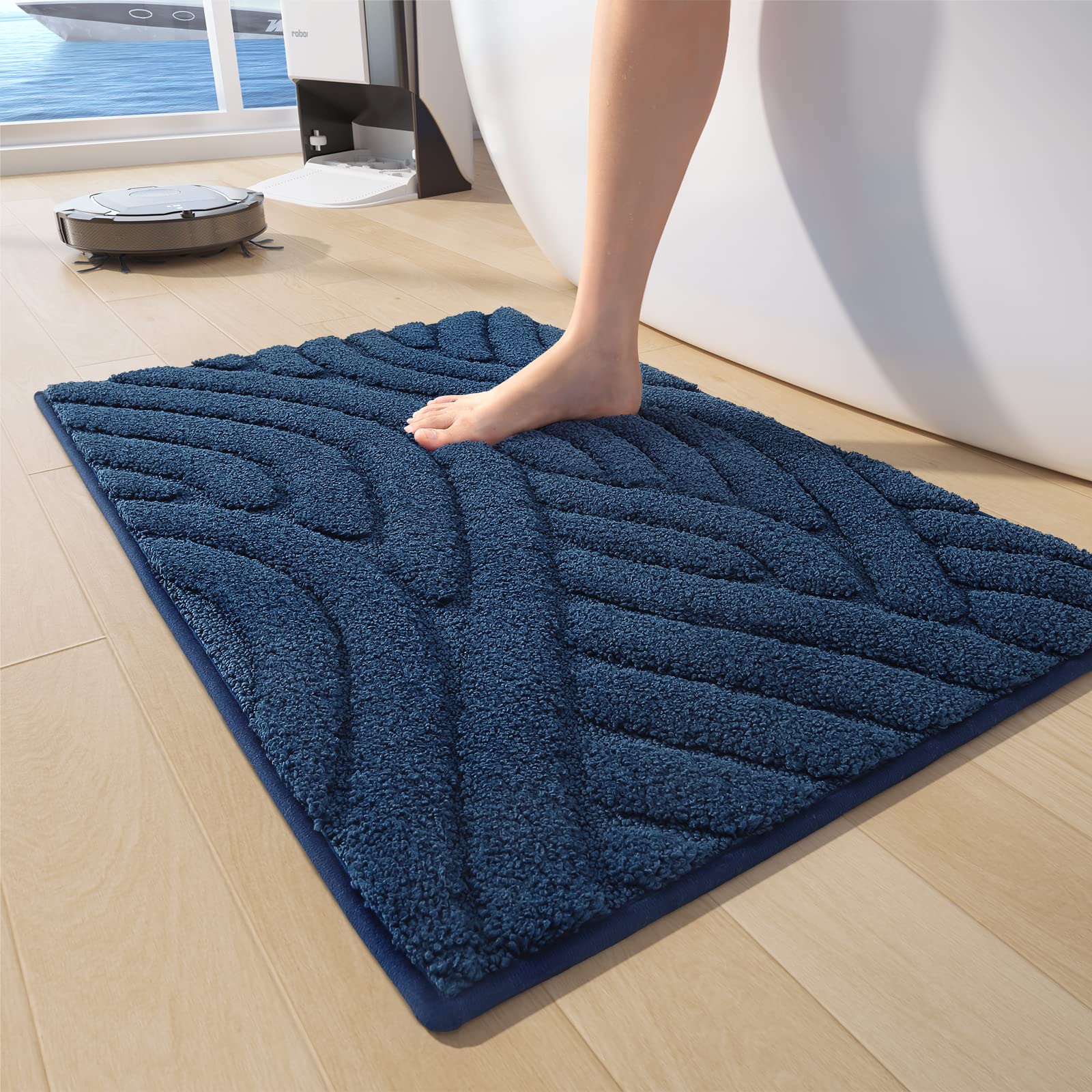 Color G Navy Blue Bathroom Rugs Absorbent Bath Mat For Shower, 16 X 24 Non Slip Bath Rugs For Bathroom, Soft Washable Bathmats S