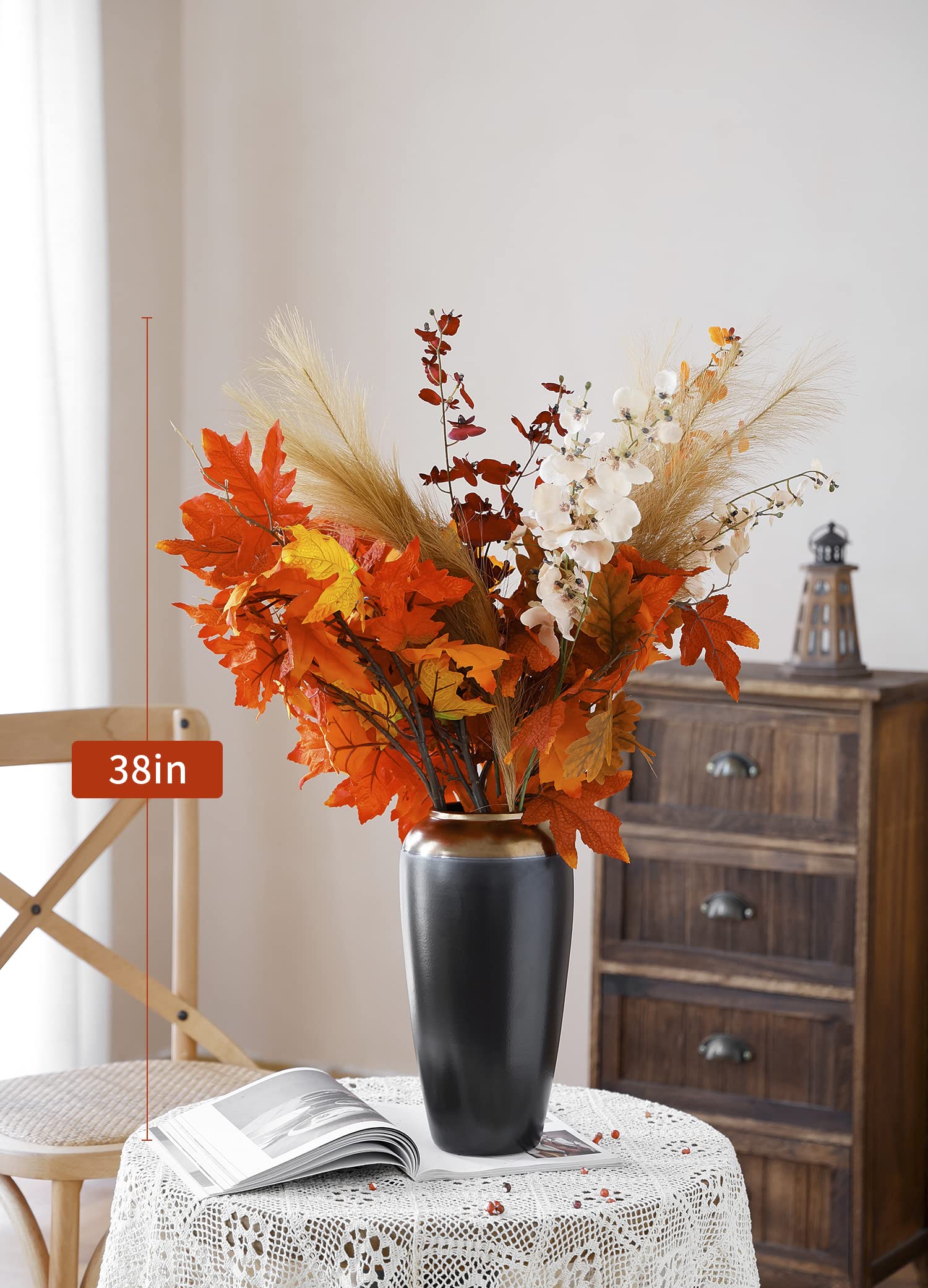 MISSPIN Thanksgiving Decorations - 9Pcs Fall Decor Artificial Flowers Orchid Maple Leaves Stems Set Fall Stems Faux Reed Maple L