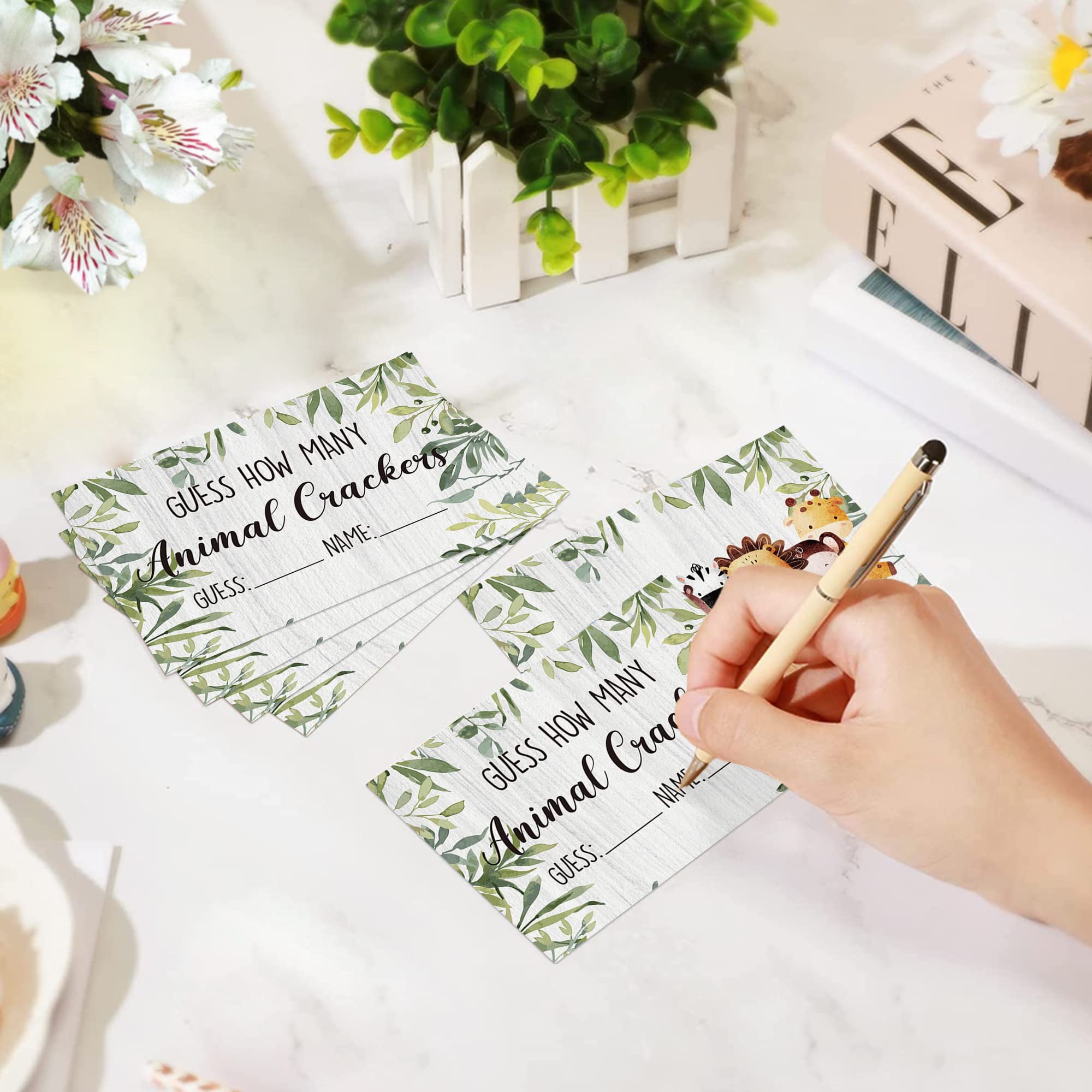 Cute Animals Baby Shower Game Cards With Box, Guess How Many Animal Crackers, Baby Shower Game With Box And 50 Guessing Cards, B