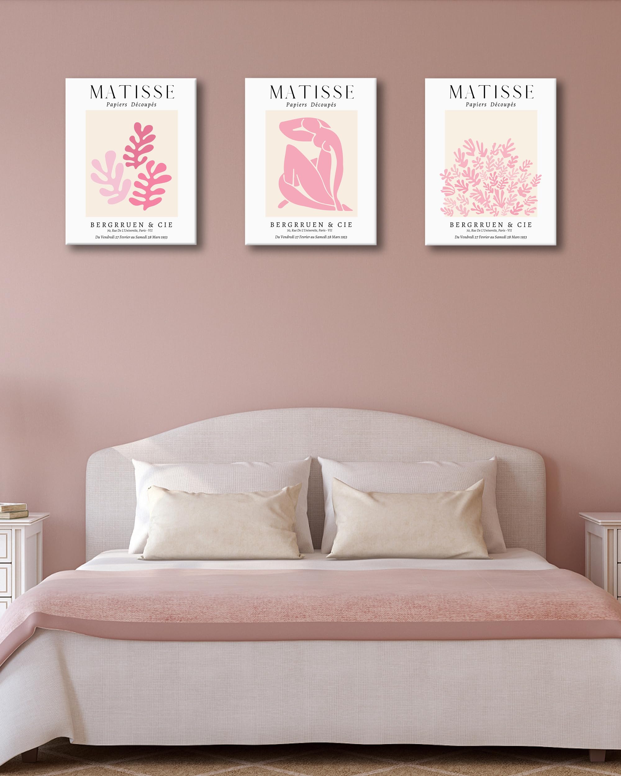 Framed Matisse Pink Wall Art Set Of 3,Minimalist Canvas Wall Decor,Truly Quality Canvas Prints For 12X16In,Art Poster Decoration