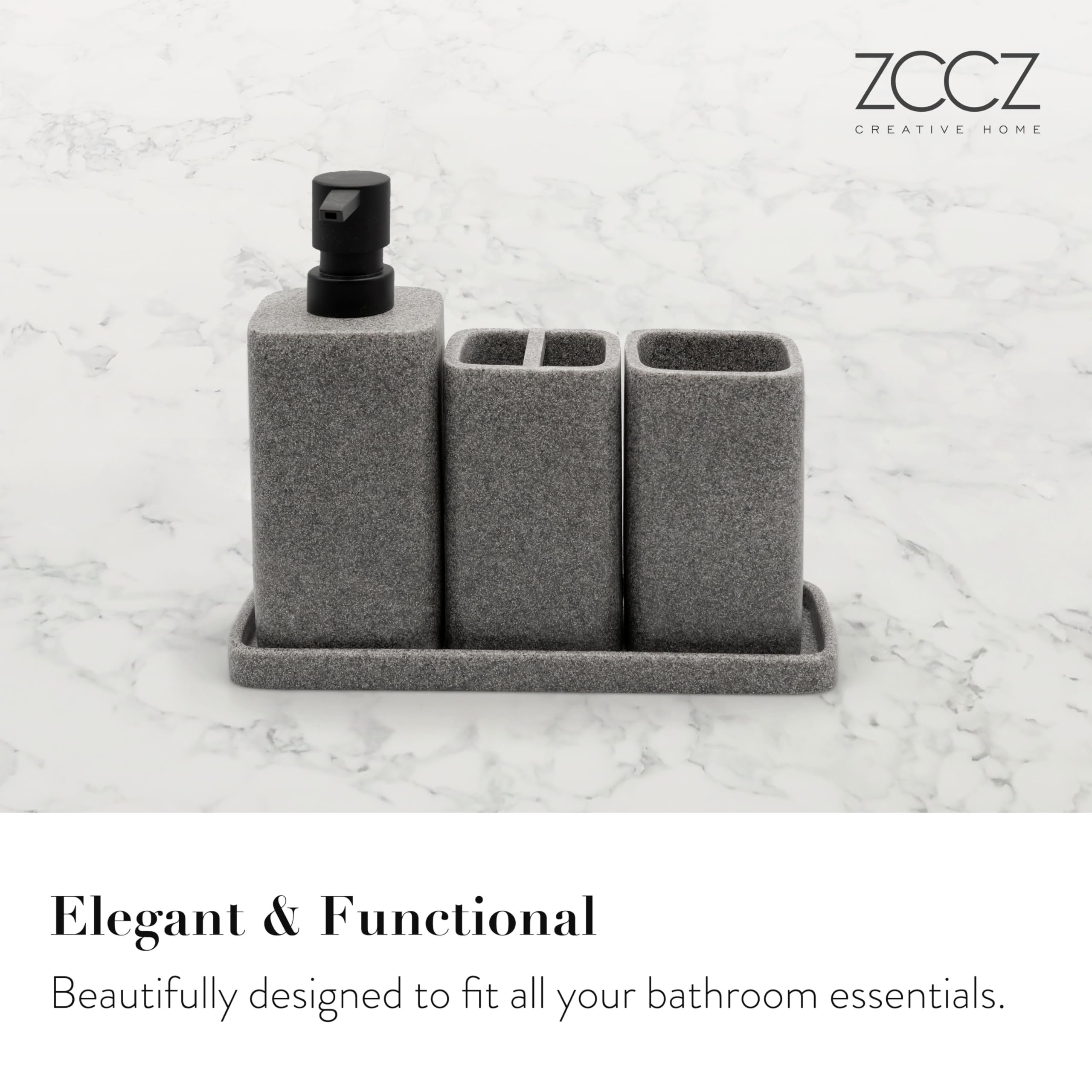 Zccz Grey Bathroom Accessory Sets, 4 Pieces Bathroom Accessories Complete Set Vanity Countertop Accessory Set, Includes Lotion D