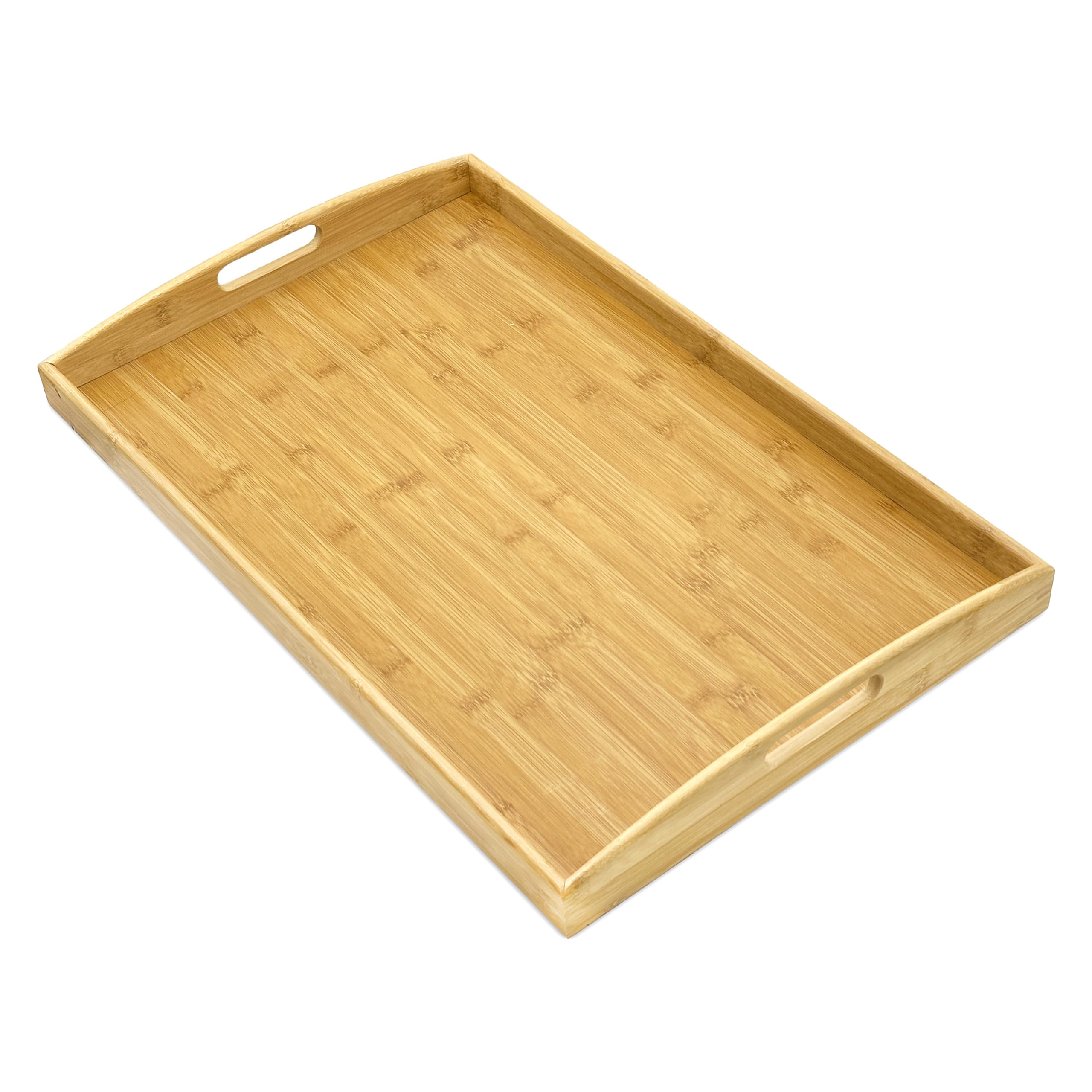 Bam & Boo Natural Bamboo Serving Tray Extra Large Rectangular With Handles For Food, Drinks, Storage, Decor, Vanity, Breakfast,