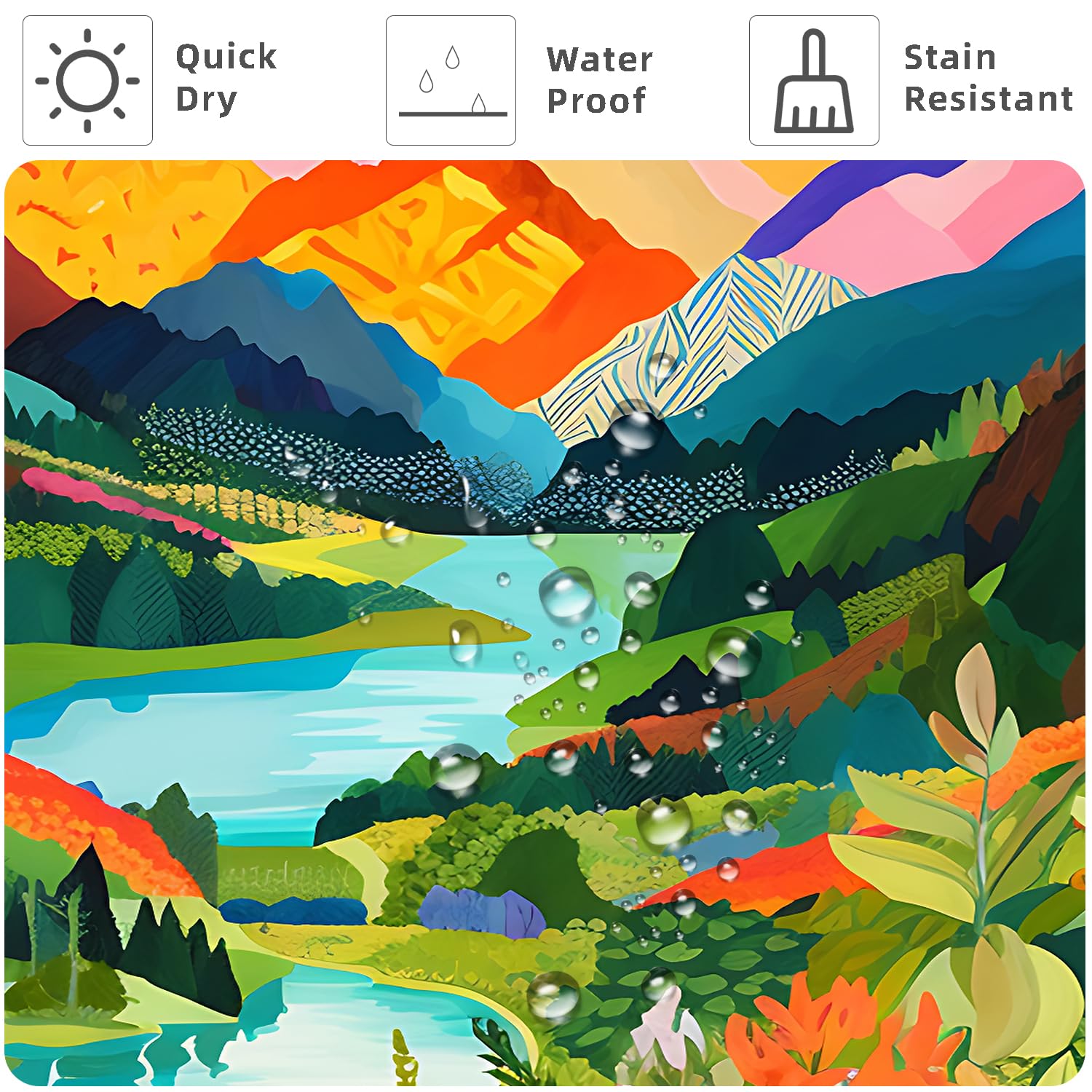 She Love Mountain Abstact Shower Curtain Nature Forest Lake Watercolor Art Painting Landscape Colorful Green Shower Curtain With