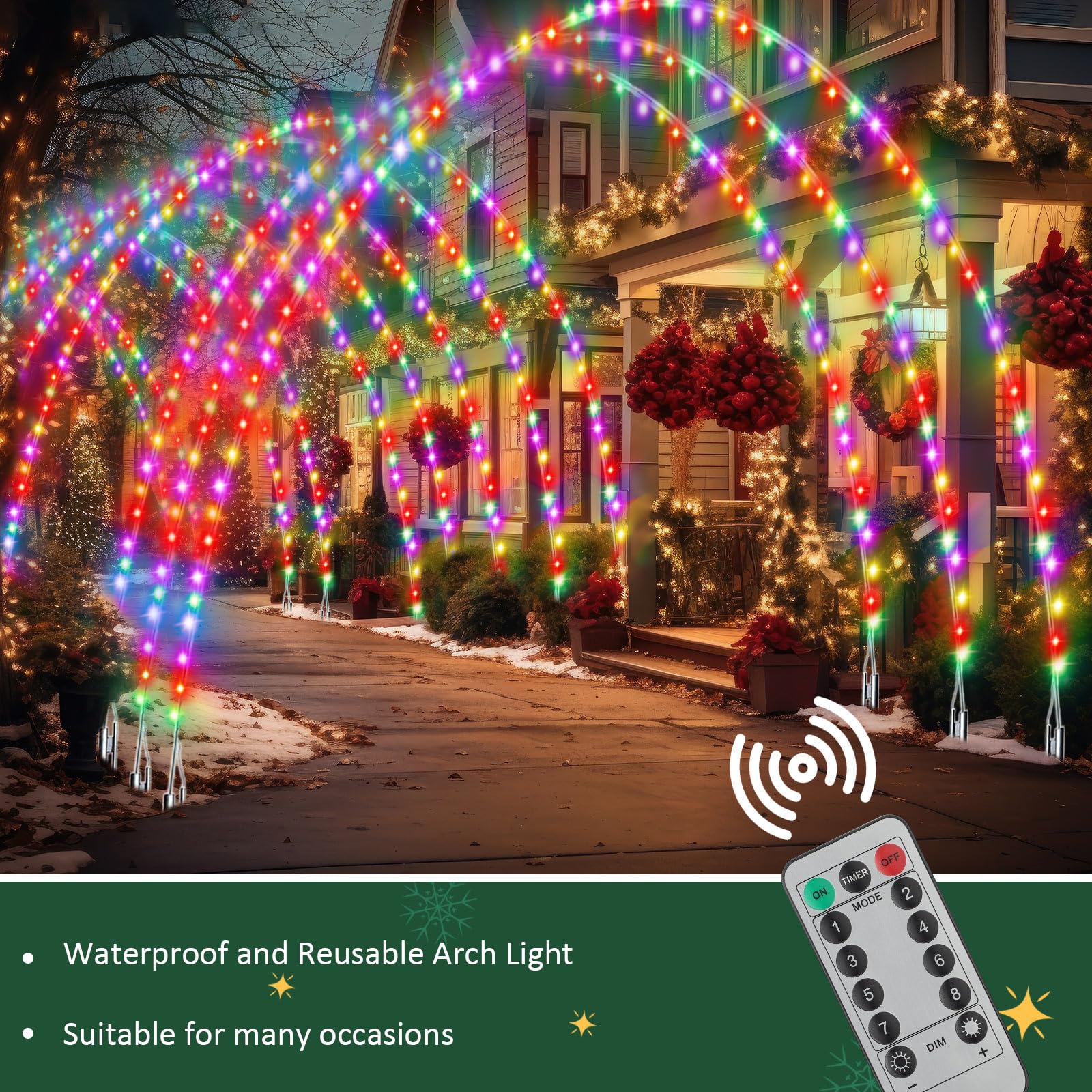 Aurelema 12 Sets 6.6 ft Light Arch for Christmas with 8 Mode LED Lights Remote Easy Assembly Reusable for Outdoor Christmas Arch