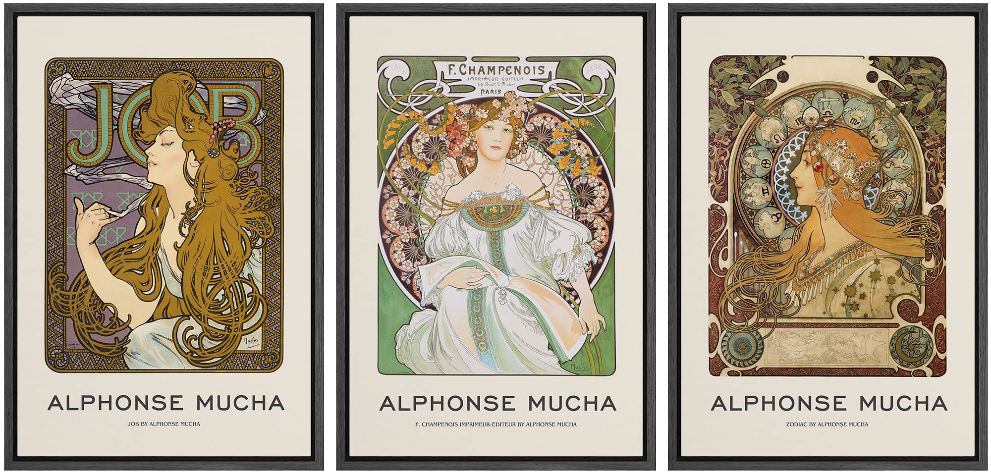 Wall26 Framed Canvas Print Wall Art Set Alphonse Mucha Art Nouveau Floral Women Nature People Illustrations Fine Art Decorative