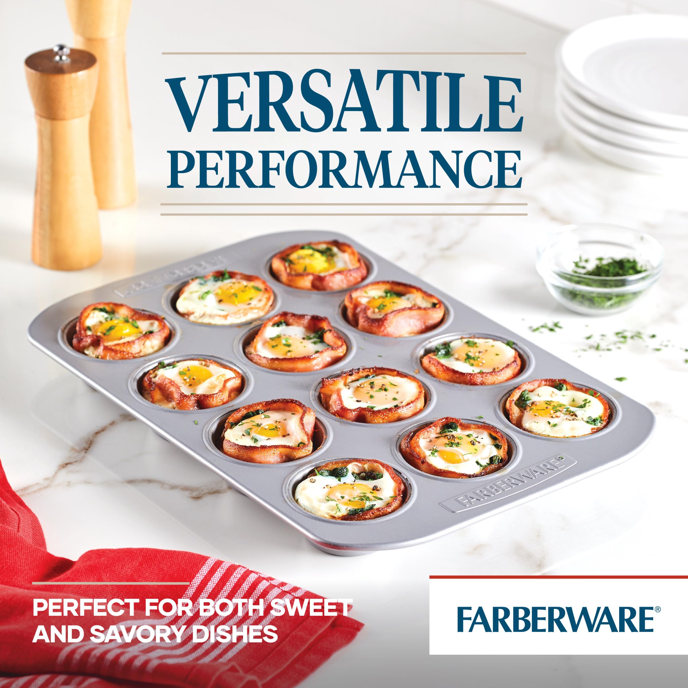 Farberware Nonstick Bakeware 12-Cup Muffin Tin / Nonstick 12-Cup Cupcake Tin - 12 Cup, Gray