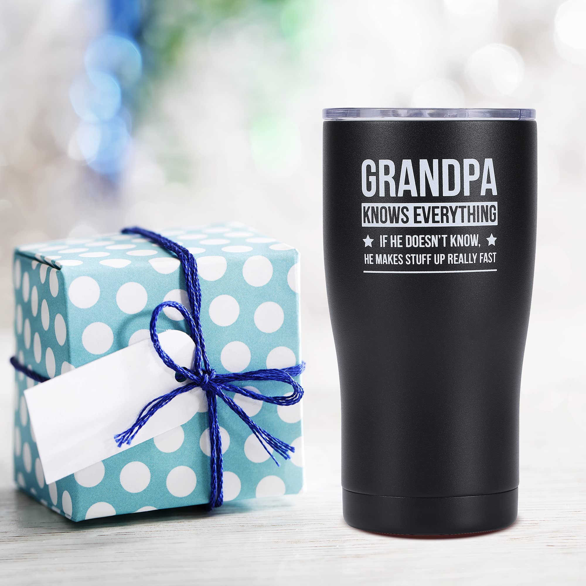 Shamone Grandpa Knows Everything, Grandpa Birthday, Best Grandpa Tumbler 20Oz (Black)