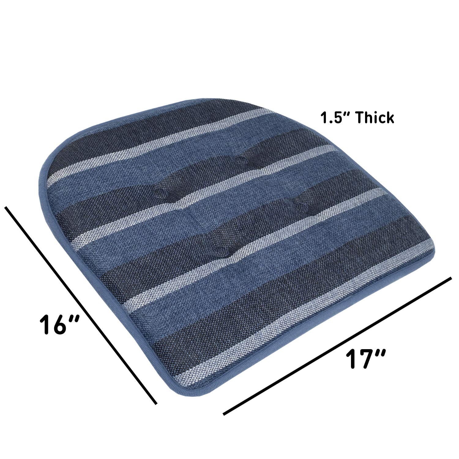 Sweet Home Collection Chair Cushion Memory Foam Pads Tufted Slip Non Skid Rubber Back U-Shaped 17 x 16 Seat Cover, 6 Count, Brad