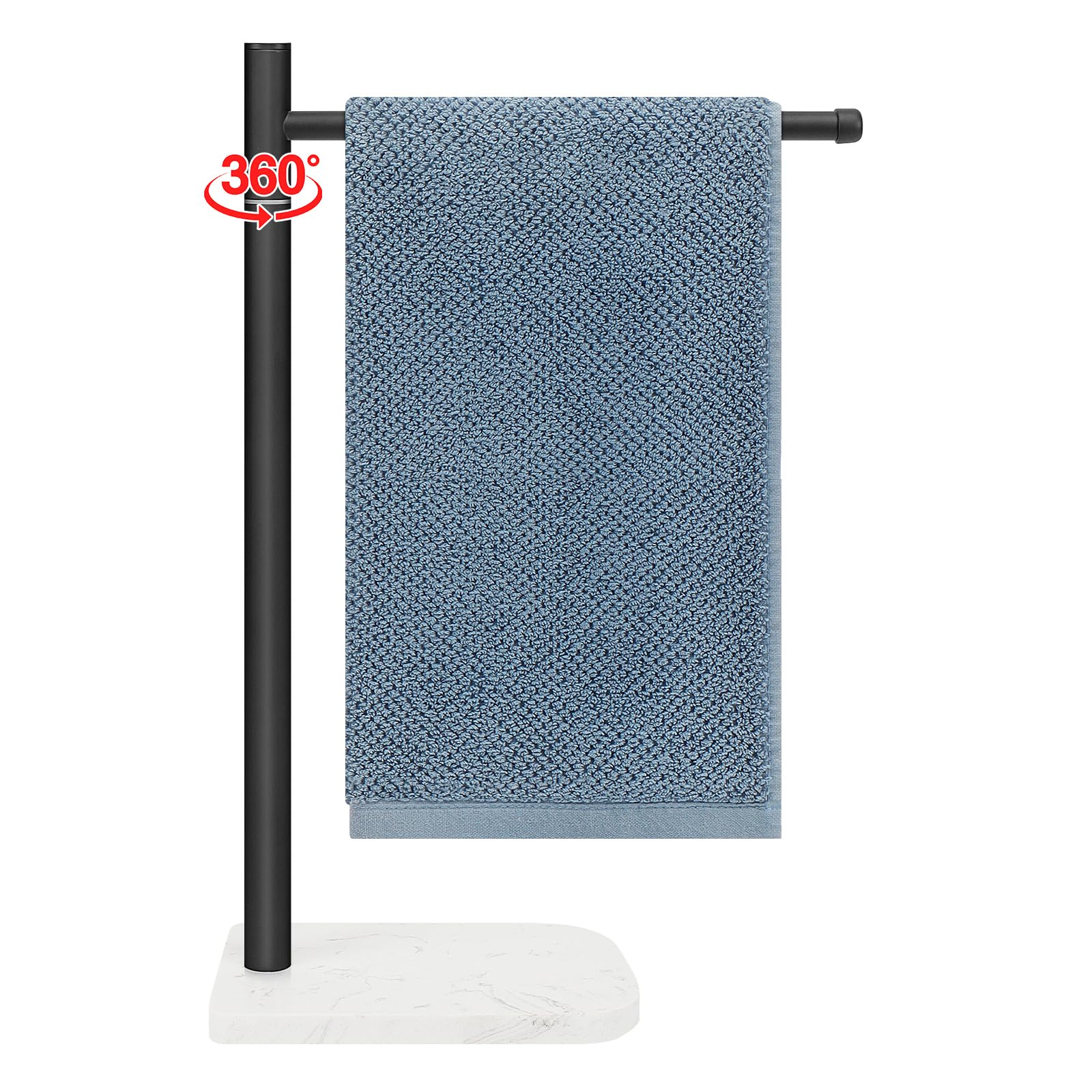 BathAce Hand Towel Holder, L-Shape Hand Towel Stand with Marble Base, Stainless Steel Swivel Hand Towel Rack Standing Towel Bar 