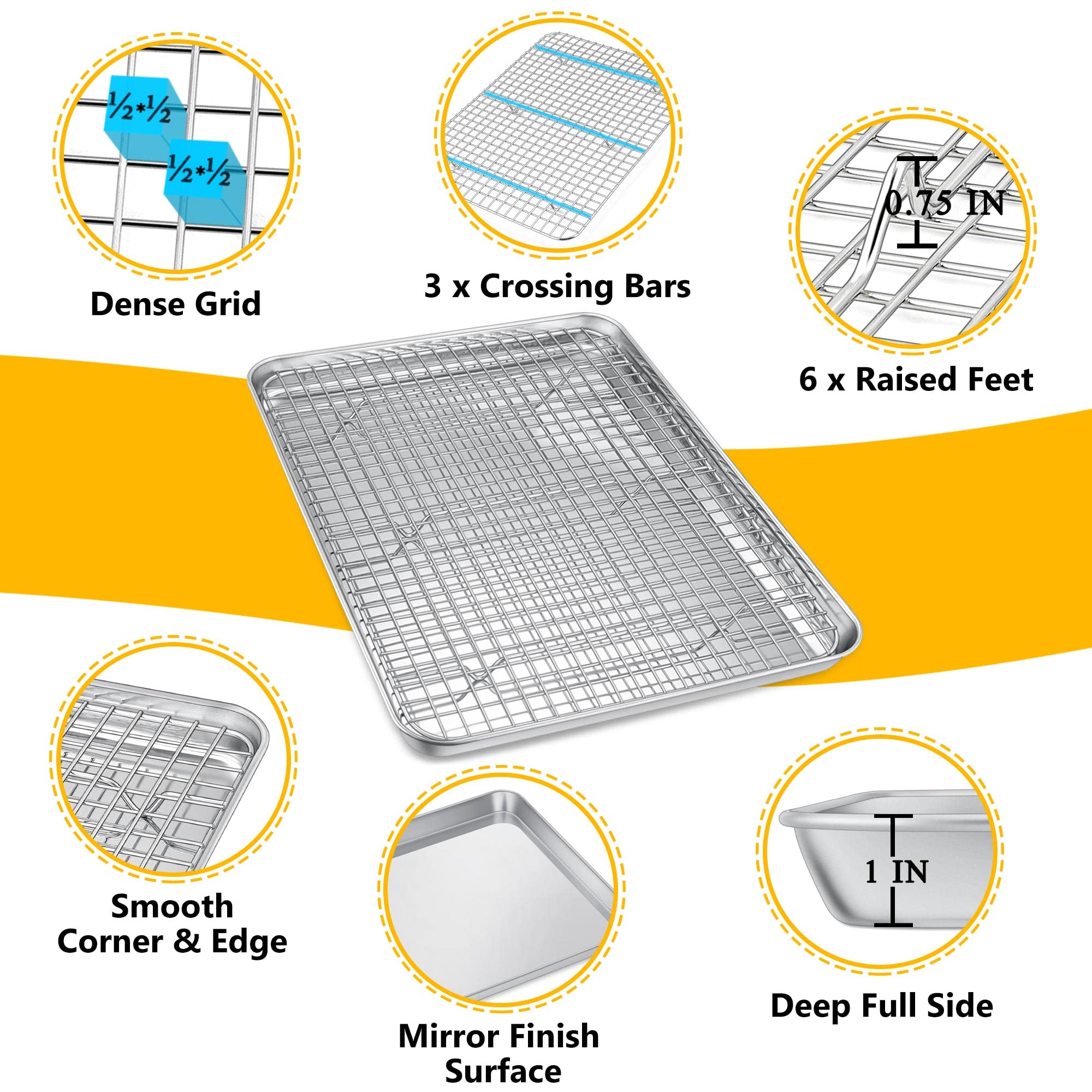 16 Inch Baking Sheet And Rack Set, P&P Chef Stainless Steel Baking Cookie Sheet Pan With Grid Rack For Cooking/Roasting/Cooling,