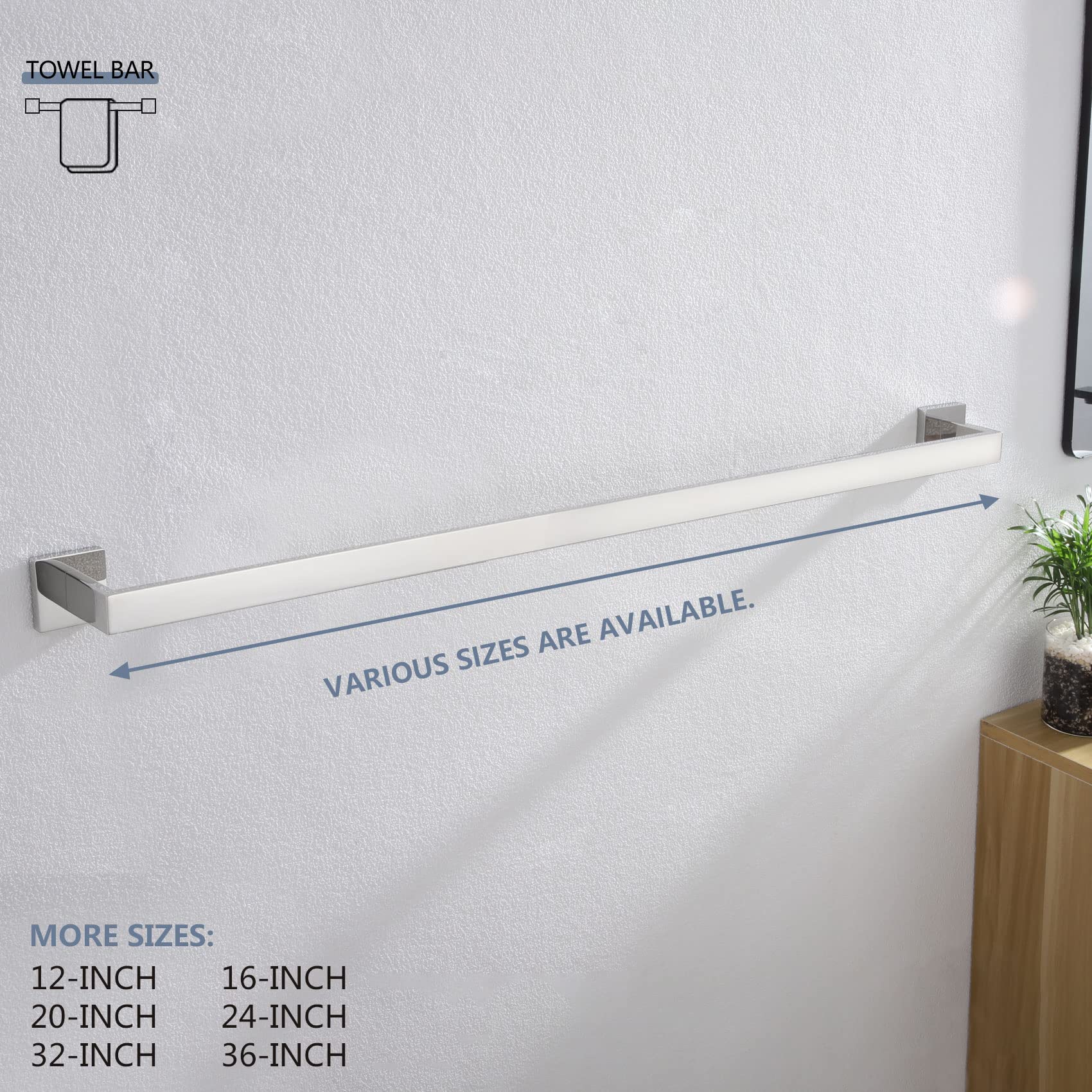 KOKOSIRI 36-Inch Single Towel Bar  Bathroom Kitchen Towel Holder  Wall Mounted SUS304 Stainless Steel Towel Rack  Polished Chrome  B4003CH-L36