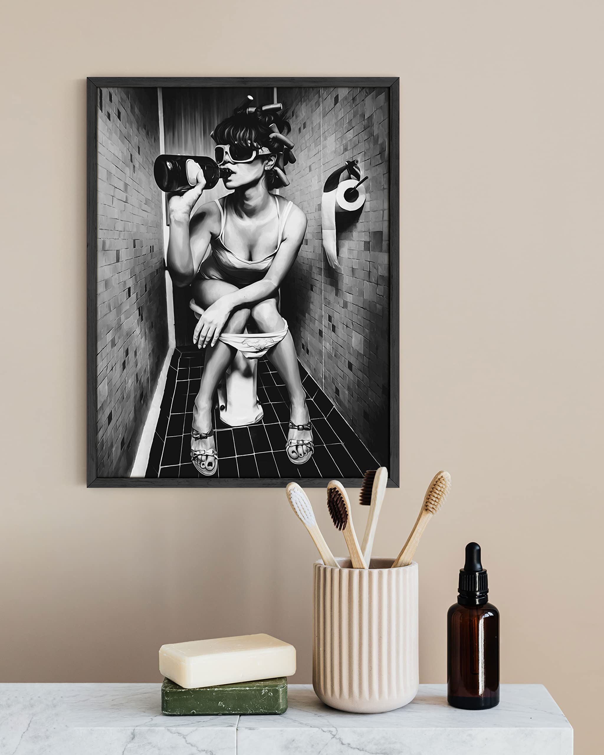 Haus And Hues Girl Bathroom Decor Wall Art - Black And White Wall Art, Black Art Wall Decor, Bathroom Picture For Bedroom Decor