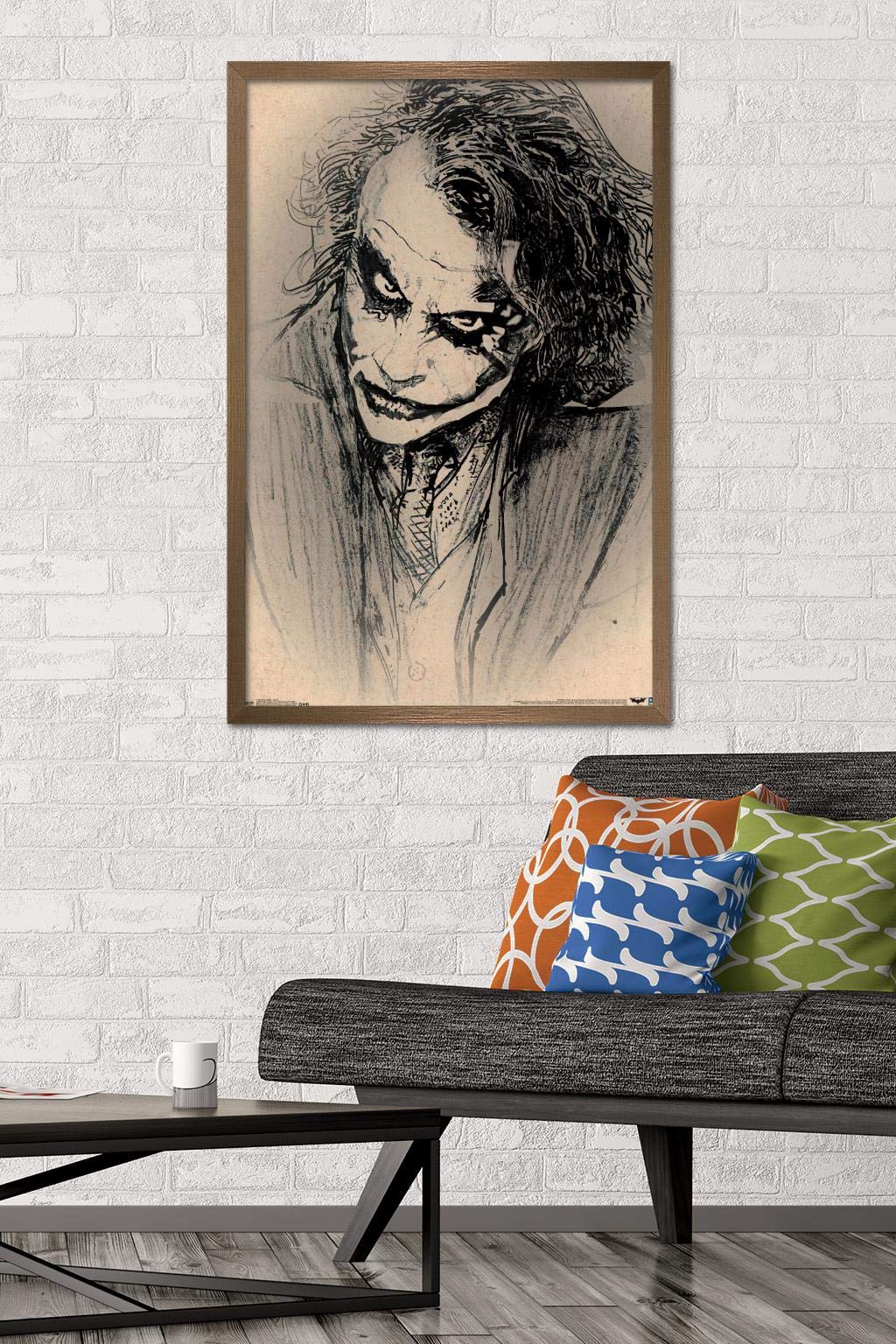 Trends International Dc Comics Movie-The Dark Knight-The Joker-Sketch Wall Poster, 22.375'' X 34'', Bronze Framed Version