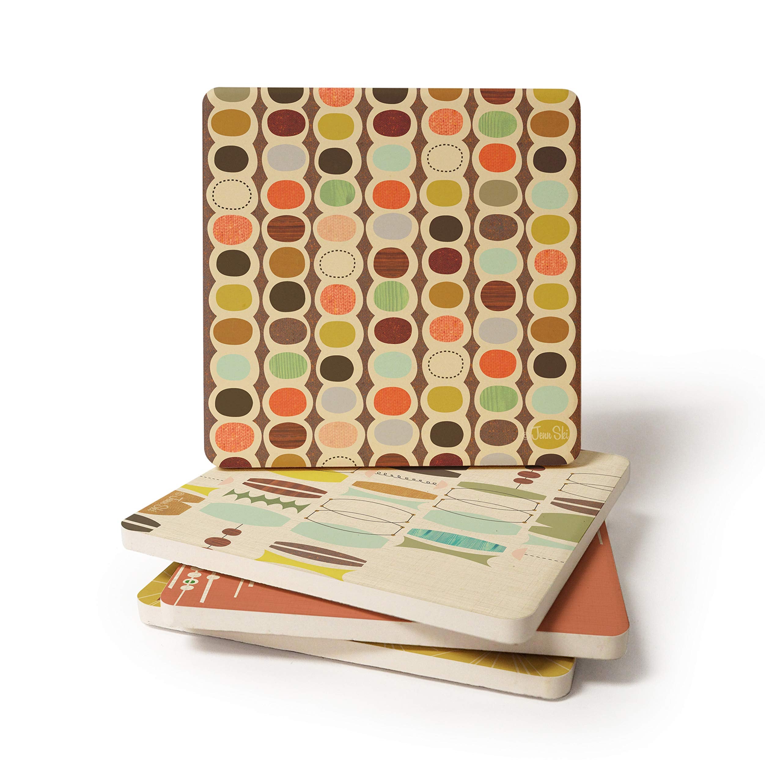 CoasterStone Absorbent Coasters  4-1/4-Inch  ''Retro Modern''  Set of 4