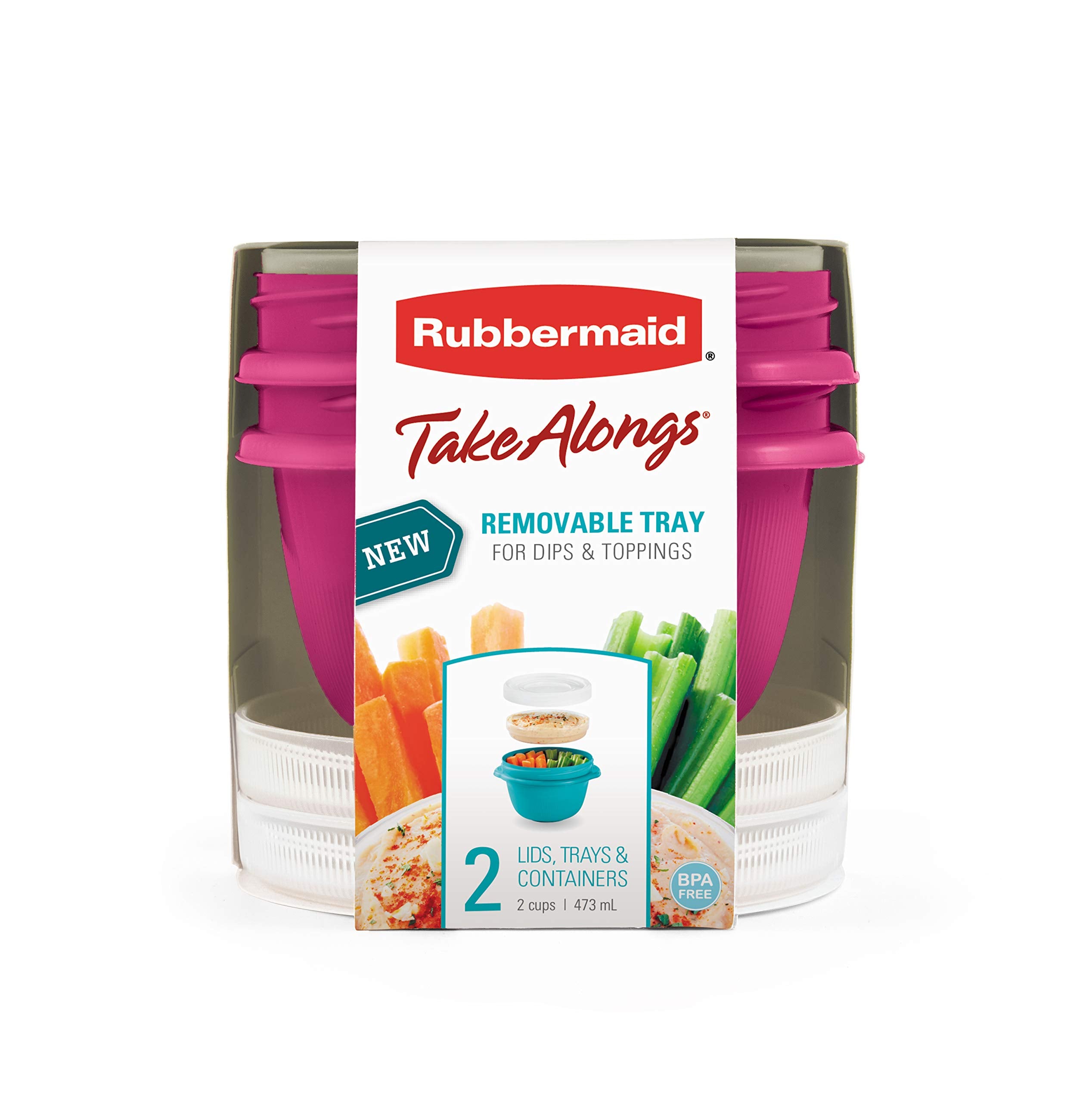 Rubbermaid Takealongs Snacking Food Storage Containers, 2 Cups Size - 2 Lids, Trays, And Containers 7S87
