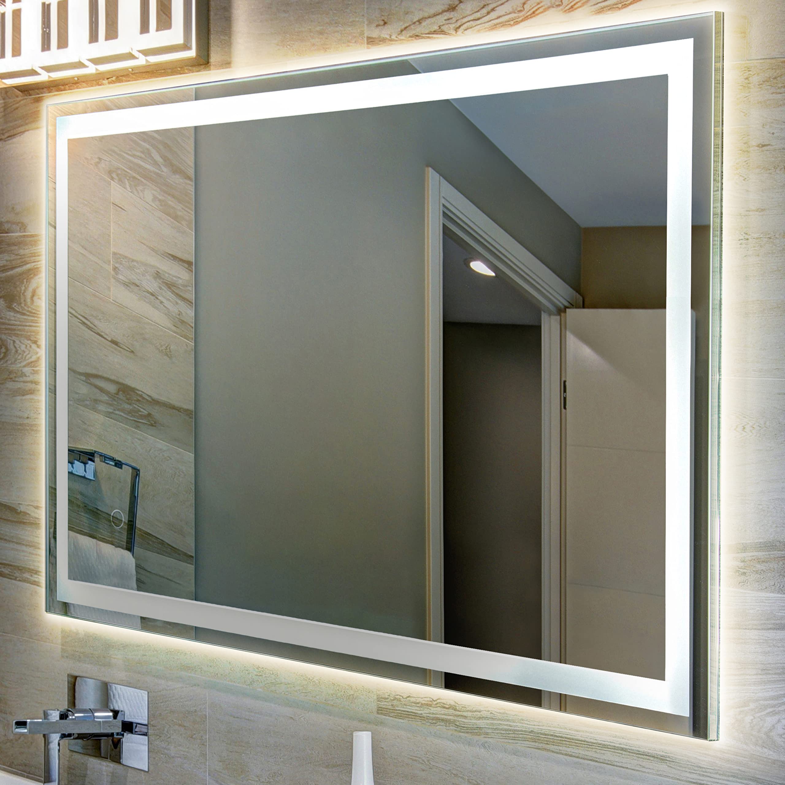 Jonathan Y Mir100A-3648 Pax 48'' X 36'' Rectangular Frameless Anti-Fog Aluminum Front/Back-Lit Tri-Color Led Bathroom Vanity Mir