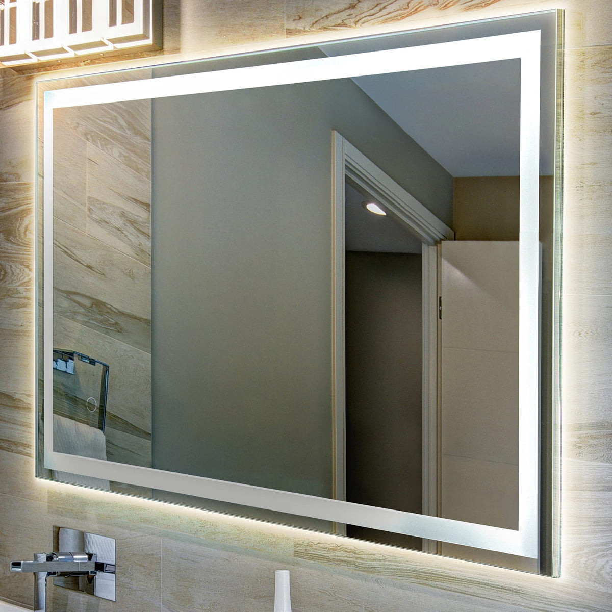 Jonathan Y Mir100A-3648 Pax 48'' X 36'' Rectangular Frameless Anti-Fog Aluminum Front/Back-Lit Tri-Color Led Bathroom Vanity Mir