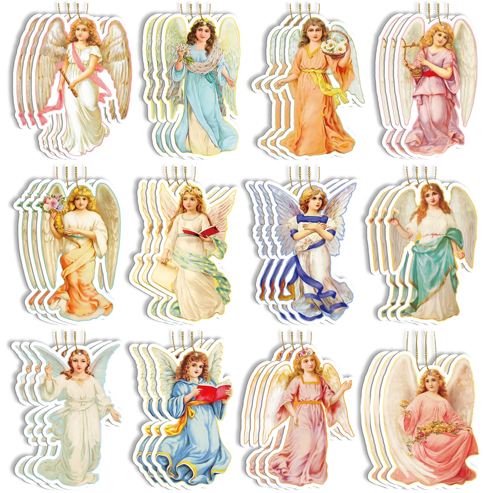 Amyhill 36 Pieces Christmas Angel Ornaments Rustic Wooden Christmas Tree Ornaments Vintage Victorian Hanging Angels Accessory fo