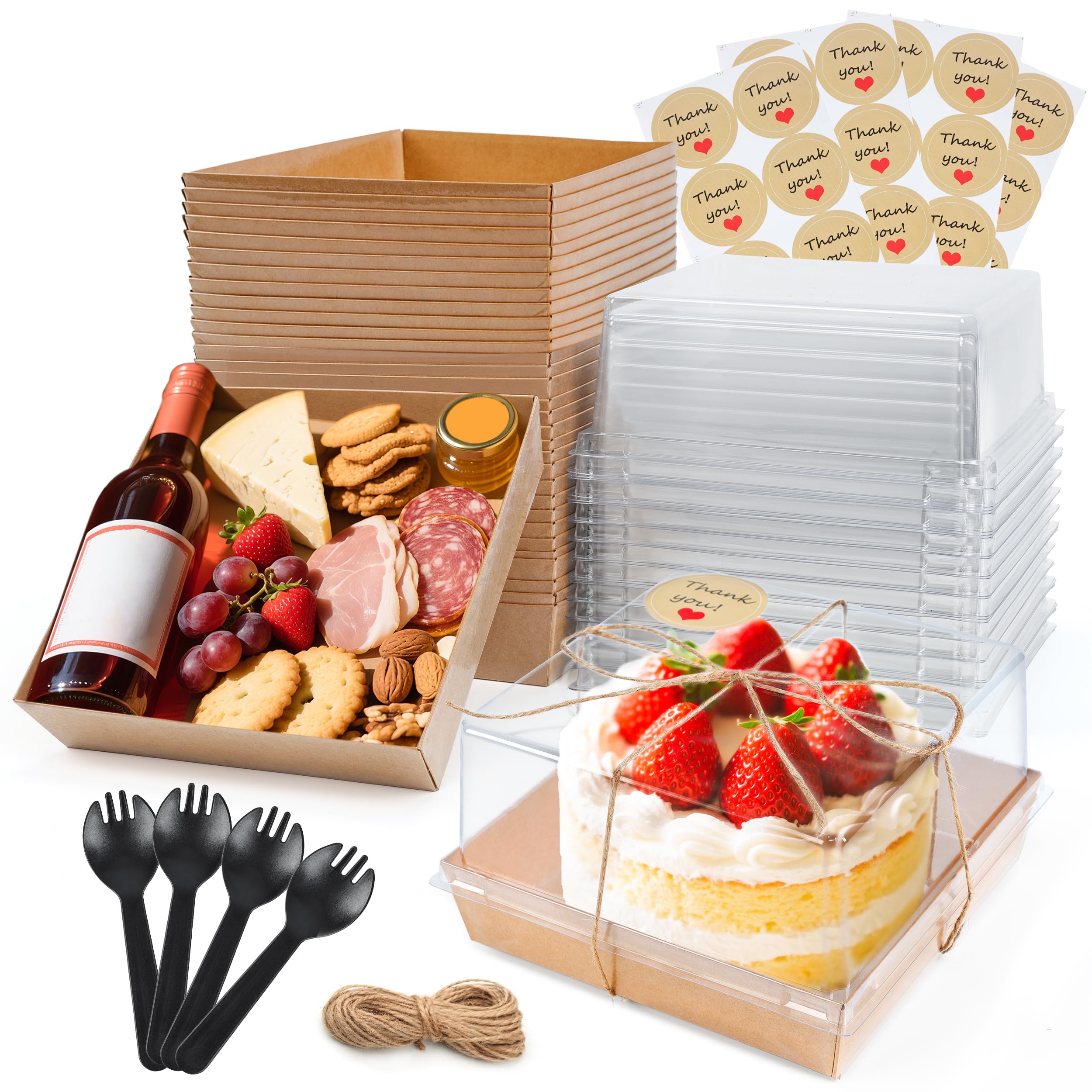 NPLUX 20 Pack Small Cake Boxes Charcuterie Boxes Mini Cake Containers With Lids For 4-6-inch Cake Pudding Sandwich Pie Bakery De