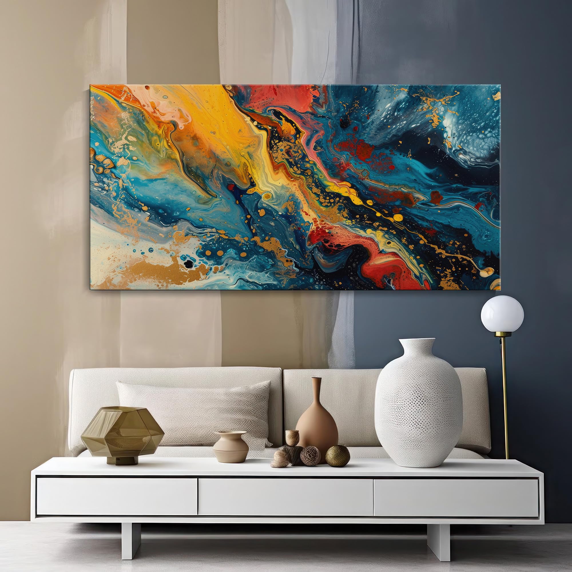 999Store Abstract Fluid Color Canvas Painting - 24X48 Inches Framed Art Print, Perfect For Contemporary And Modern Home Decor (F