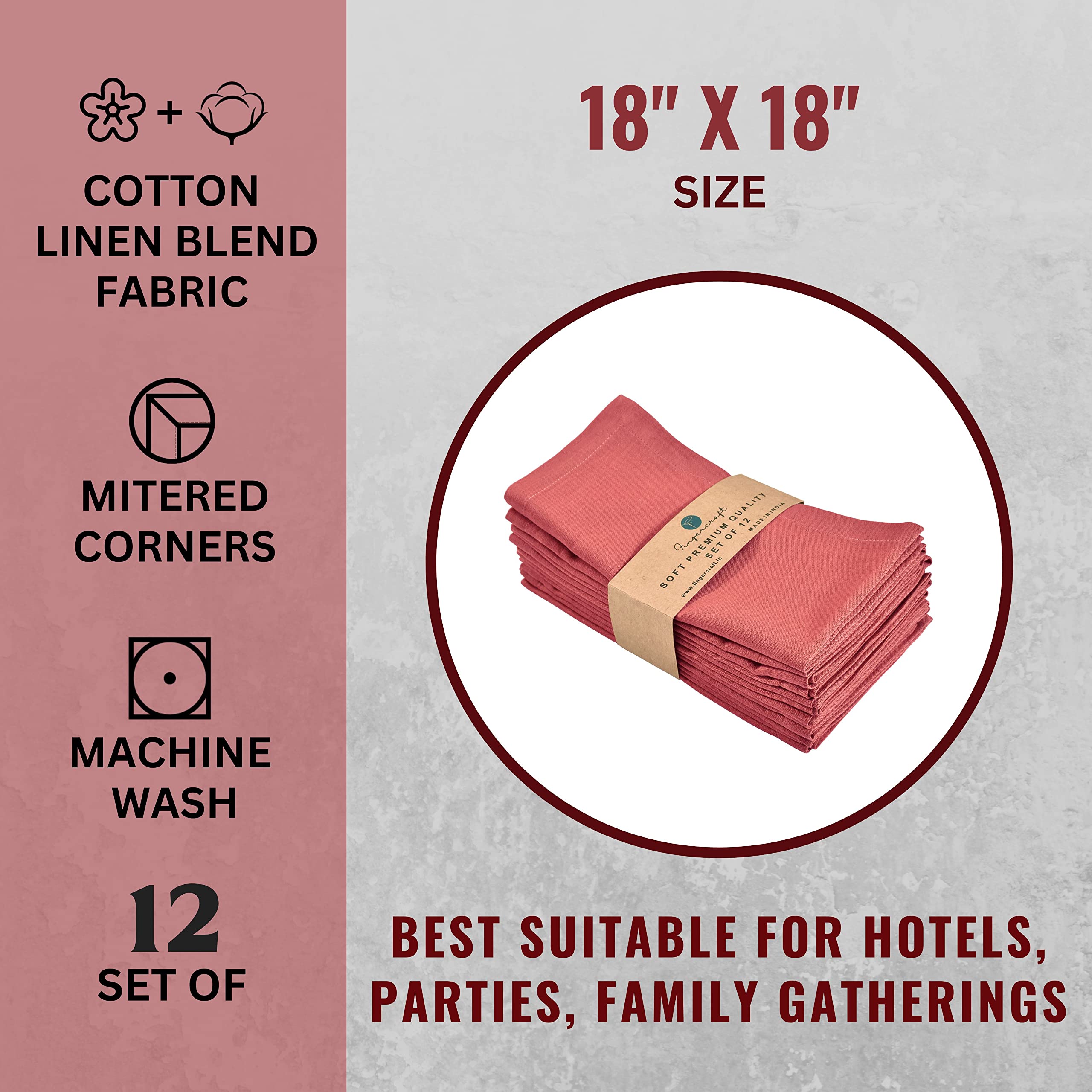 Fingercraft Cloth Napkins Cotton Linen Blend Fabric 12 Pack Premium Quality Mitered Corners For Every Day Use Napkins Are Pre Sh