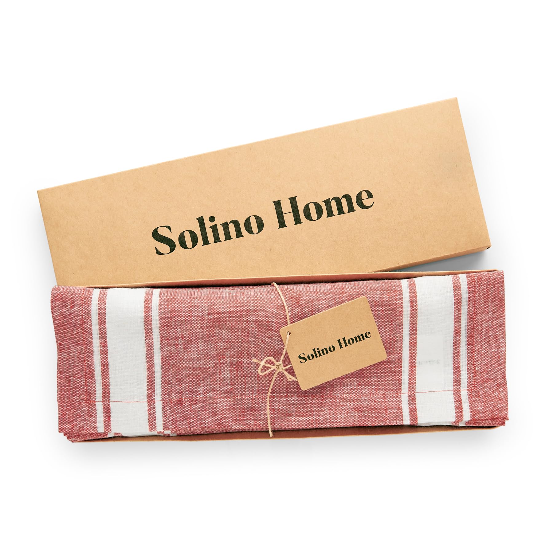 Solino Home Stripe Linen Red And White Table Runner 108 Inches Long - 100% Pure Linen Farmhouse Stripe Dining Table Runner 14 X