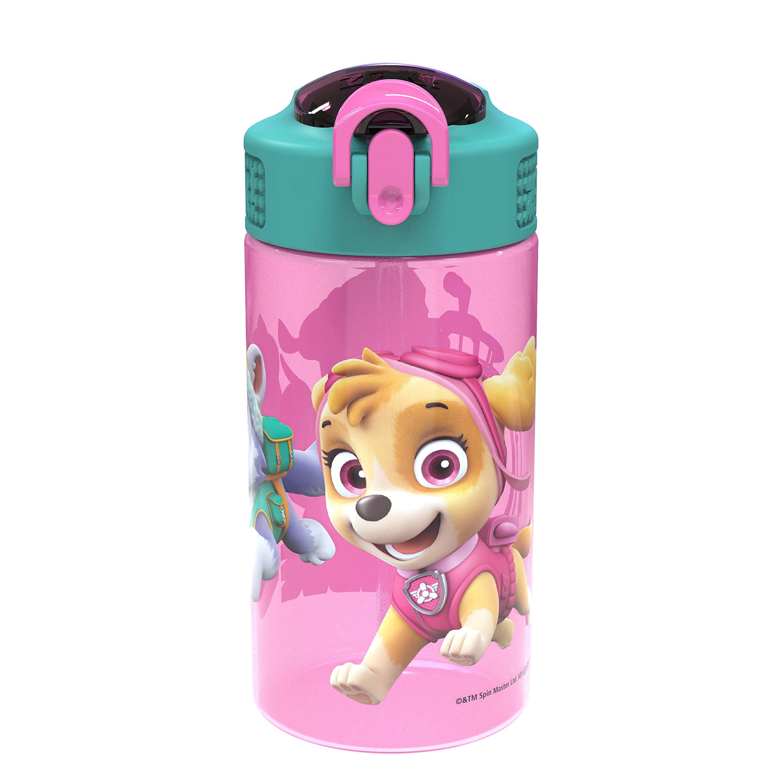Zak Designs 16oz Kids Durable Plastic Spout Cover and Builtin Carrying Loop, LeakProof Water Bottle Design for Travel (16 oz, 