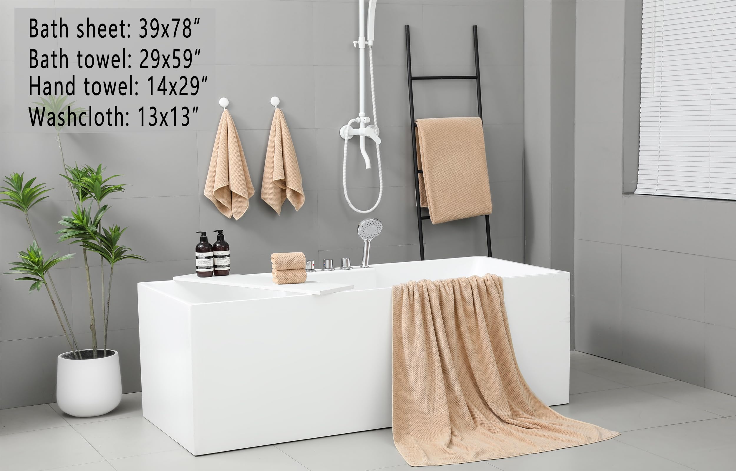 YTYC Towels 39x78 Inch Oversized Bath Sheets Towels for Adults Luxury Bath Towels Extra Large Sets for Bathroom Super Soft Highly Absorbent Microfiber Shower Towels 80% Polyester (Beige 2 Piece)