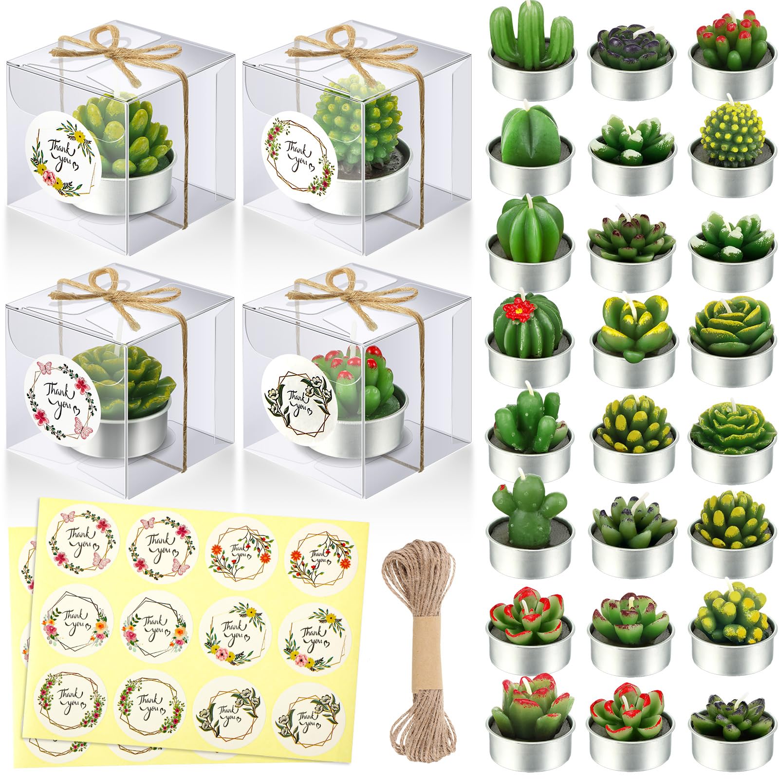 MTLEE 24 Sets Cactus Tealight Candle Gift Delicate Succulent Cactus Candle Mini Plant Party Favor for Valentines Day Holiday Br
