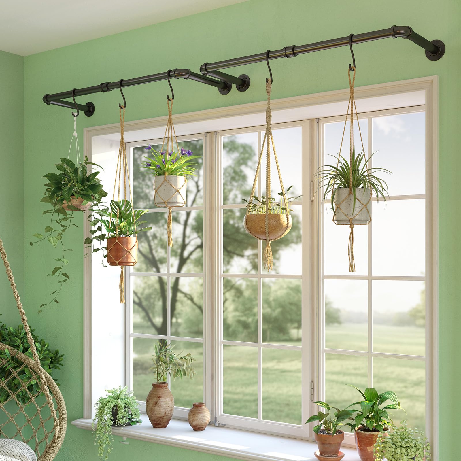 GREENSTELL Clothes Rack  36.2 Inch Industrial Pipe Wall Mounted Garment Rack  Space-Saving  Heavy Duty Detachable Garment Bar  Multi-Purpose Hanging Rod for Closet 2 Base (2 Pack)