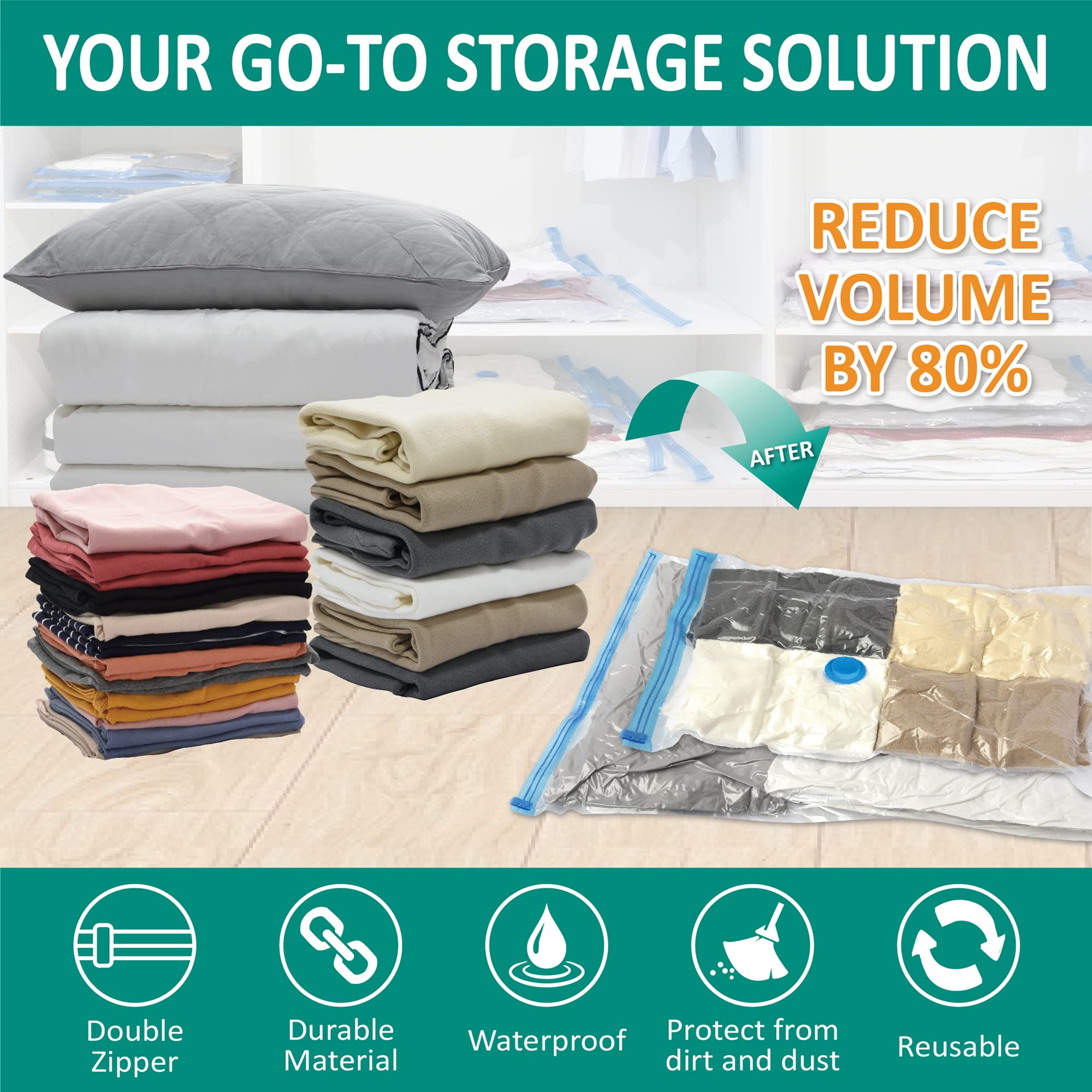 6 Jumbo Vacuum Storage Bags  Space Saver Bags Compression Storage Bags for Comforters and Blankets  Vacuum Sealer Bags for Clothes Storage  Hand Pump Included