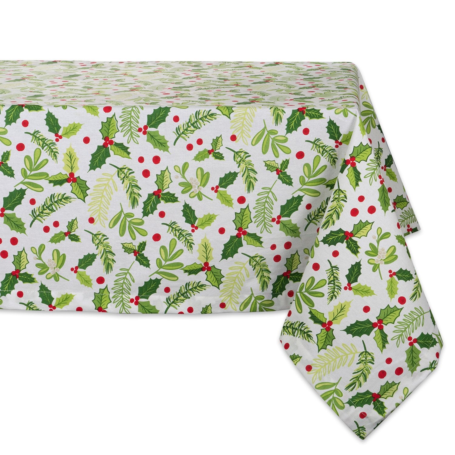 DII Boughs of Holly Collection Decorative Holiday Dining Table & Kitchen D  cor, Square Tablecloth, 52x52, Christmas Greenery