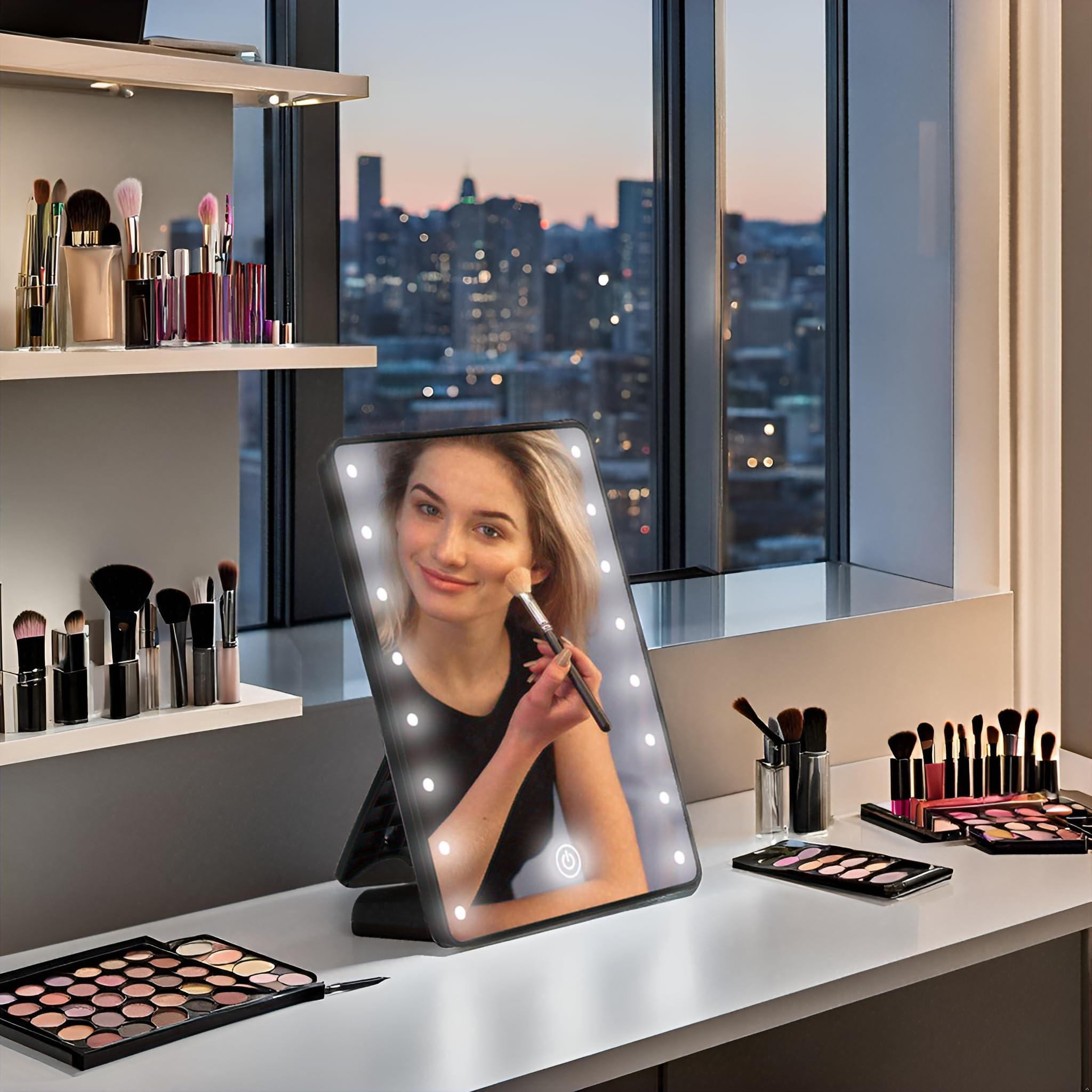 Schliersee Lighted Makeup Mirror With 16 Led Lights, Touch Dimming Screen Led Lighted Vanity Travel Portable Mirror, Black Cosme