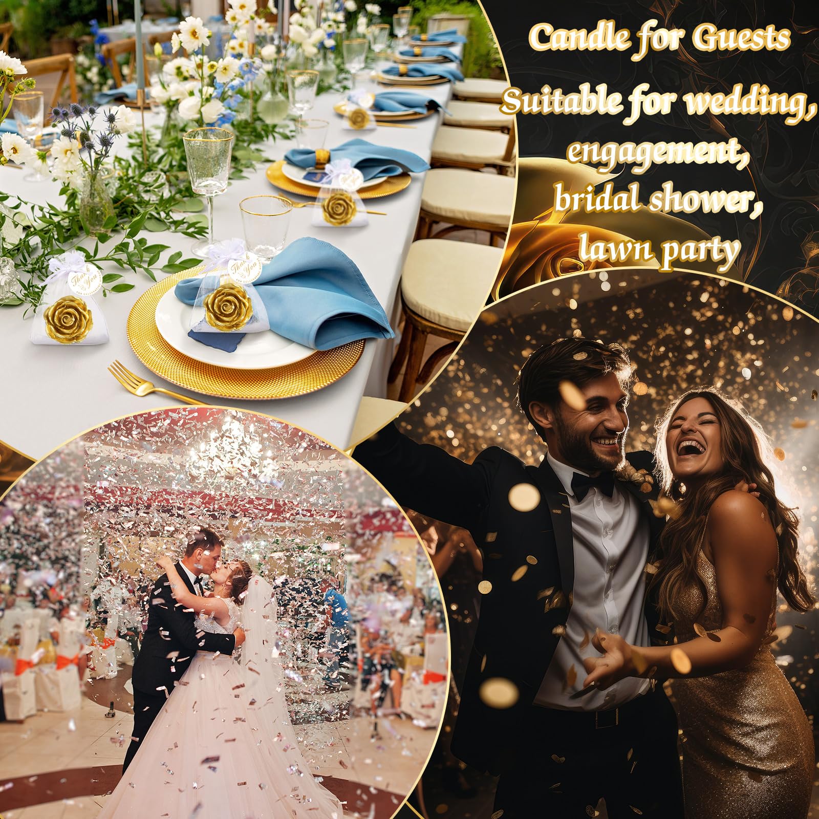 Treela 24 Set Flower Candles Wedding Favor for Guests Mini Gold Rose Shaped Tealight Candles for Return Gift Wedding Birthday Br