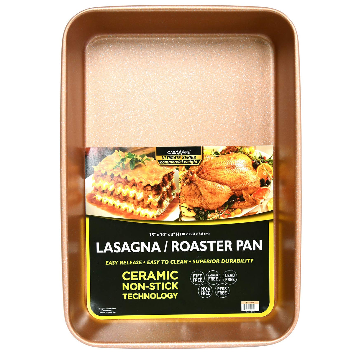 Casaware 15 X 10 X 3-Inch Ultimate Series Commercial Weight Ceramic Non-Stick Coated Lasagna/Roasting Pan (Rose Gold Granite)