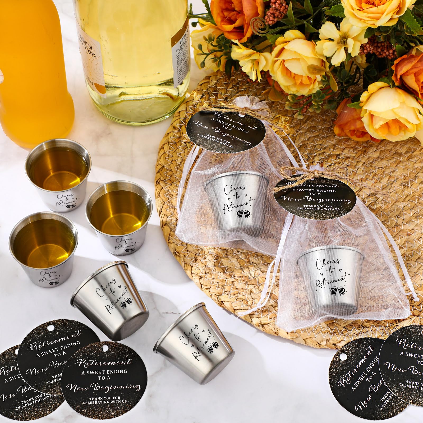 Havawish 25 Sets Retirement Party Favors for Guests 1.5 oz Cheers to Retirement Shot Glasses Stainless Steel Shot Cups with Than