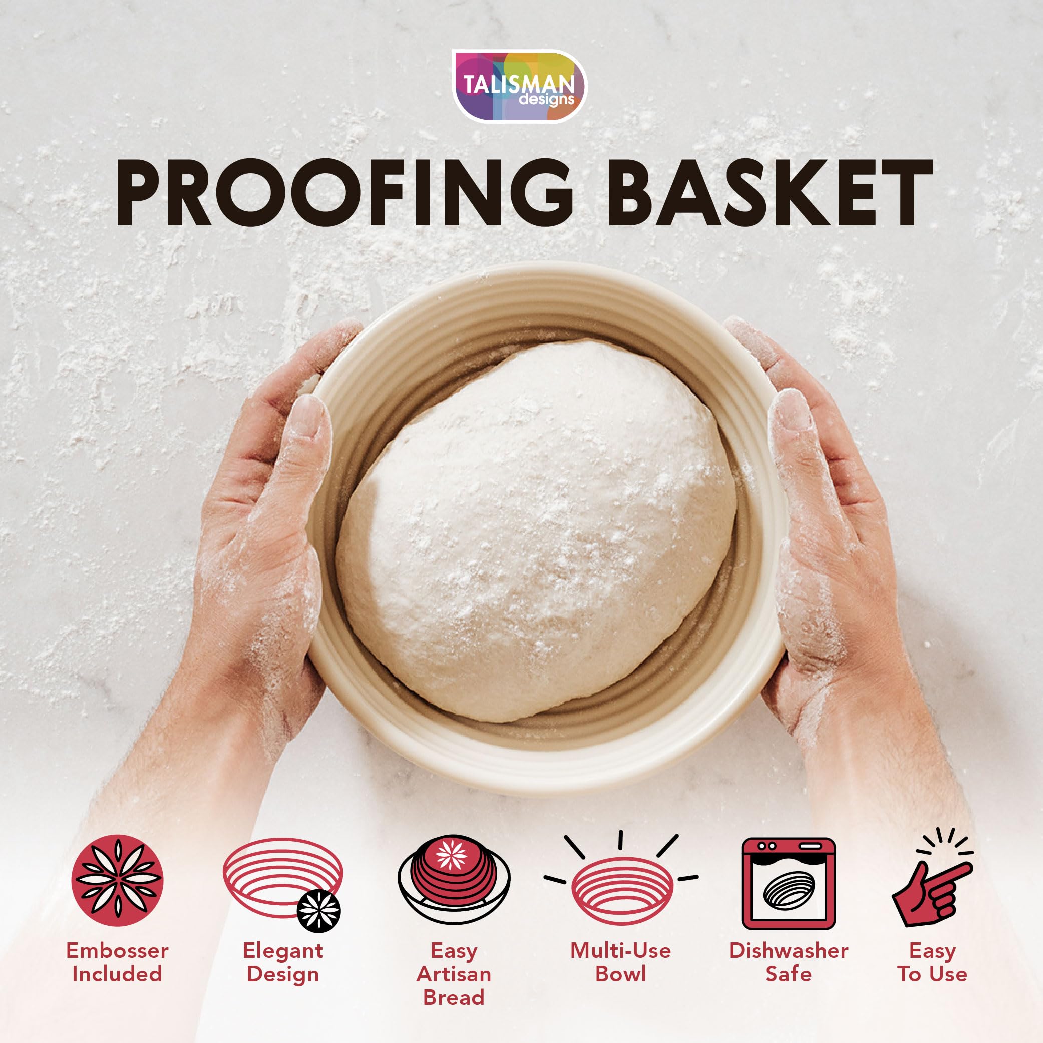 Talisman Designs Decorating Embosser | 9-Inch Warmer Basket | Dough Proofing, Box Bowls | Create, Perfect Crust & Shaped Bread L