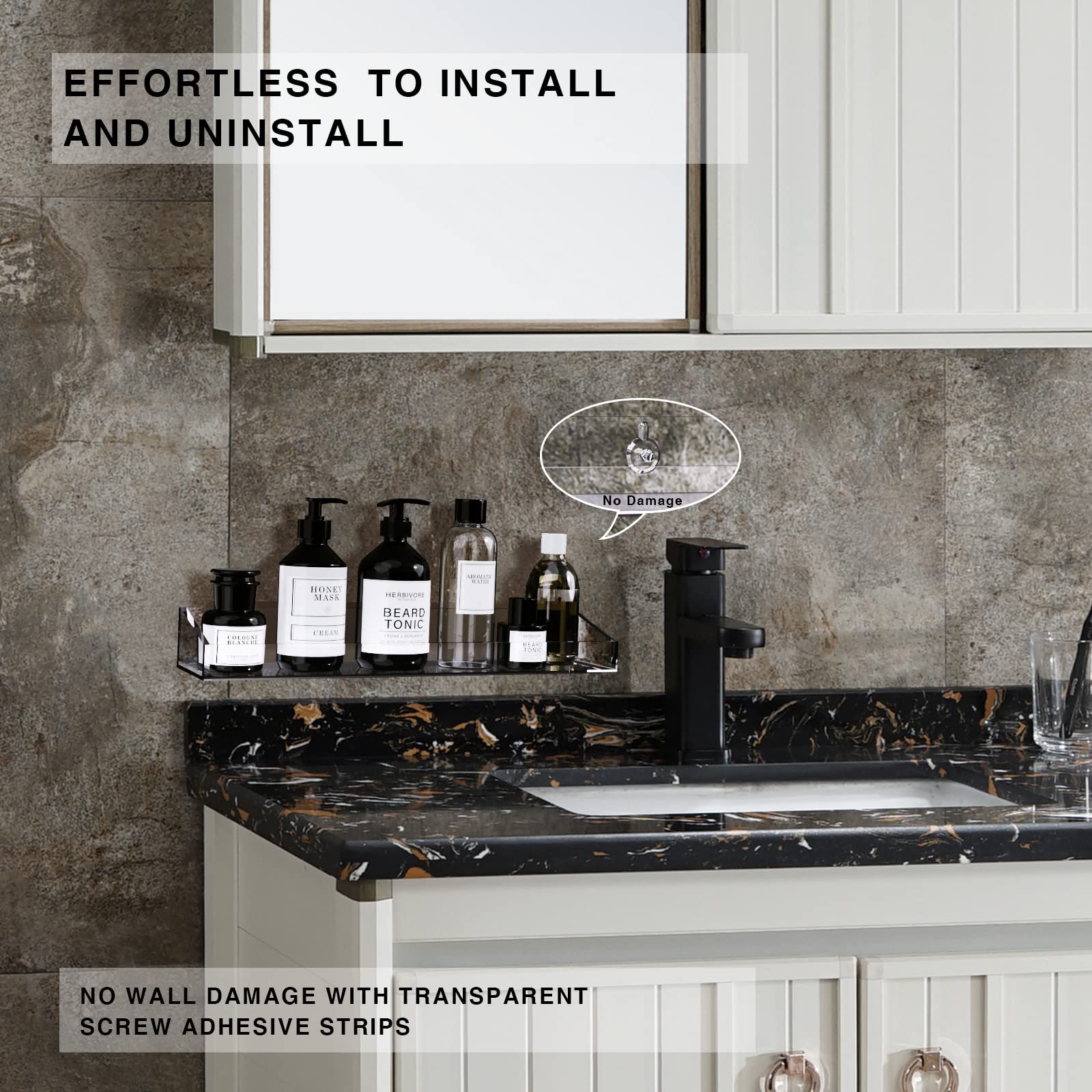 Bakzon Acrylic Shower Caddy Shelves, 2 Pack Self Adhesive Bathroom Storage Organizer, Home Wall Shower Inside Organization And S