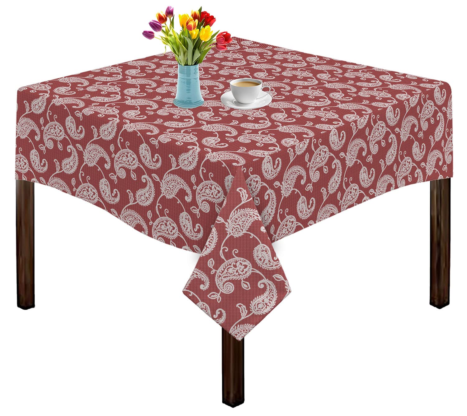 Oasis Home Collection Cotton Yarn Dyed Jacquard 2 Seater Table Cloth  Red Paisley (Pack of 1)
