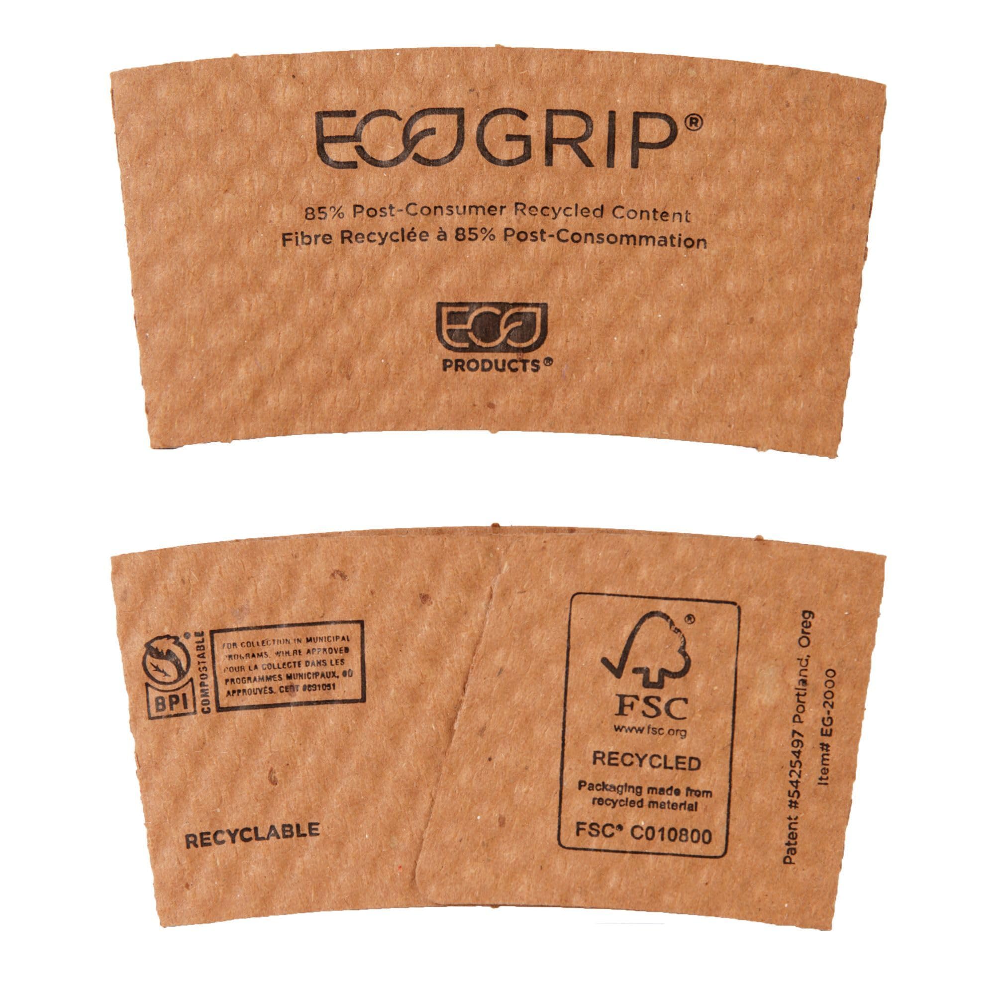 Eco-Products Ecogrip Disposable Cup Sleeve For Hot Coffee Cups, Eco-Friendly 100% Recycled Paper Cup Sleeve Jacket, Cup Sleeve,