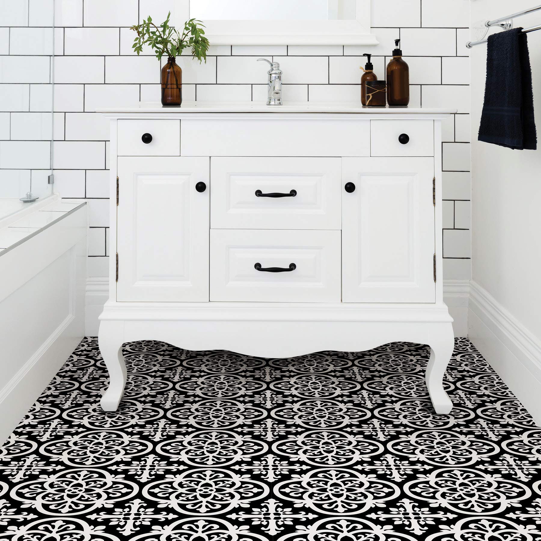 FloorPops Gothic Peel & Stick Floor Tiles, 12" x 12", Black, Model FP2475