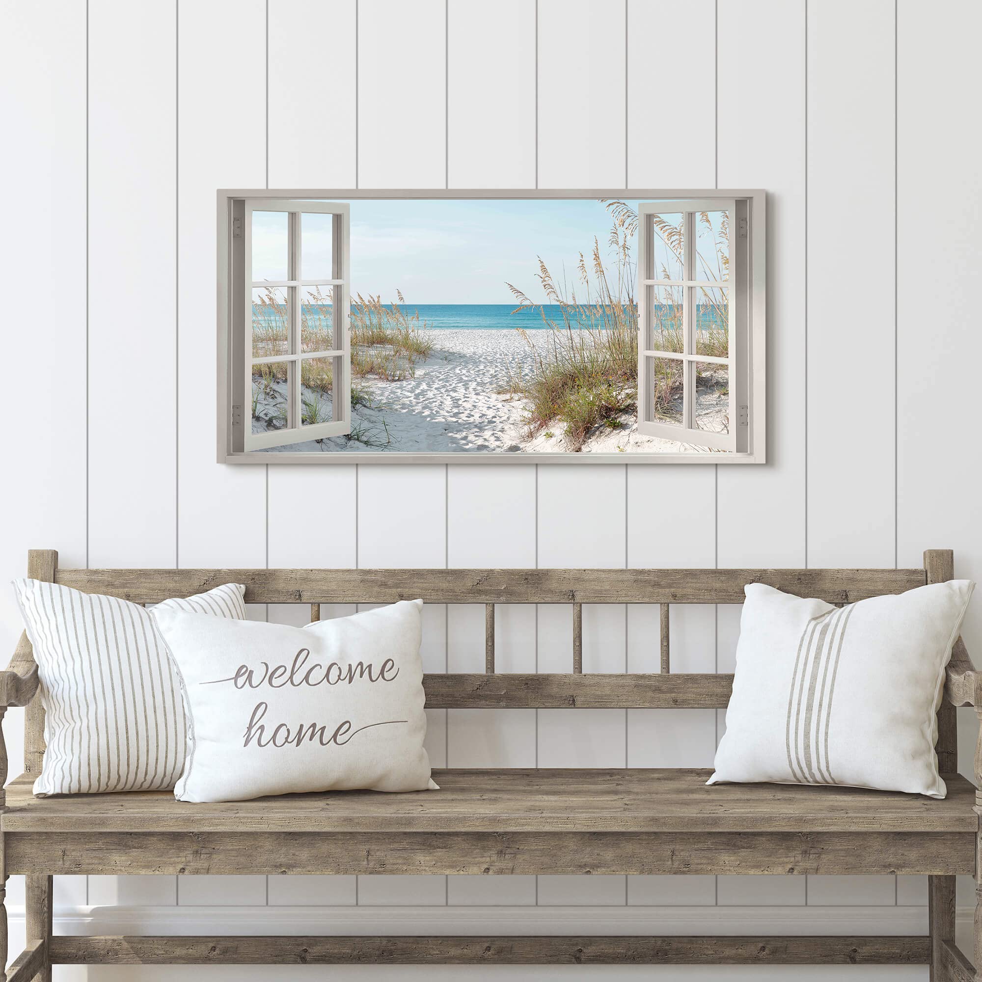 Beach Window Wall Art Canvas: Relaxing Bedroom Living Room Blue Ocean Coastal Scene Picture Modern Tropical Sea Landscape Painti