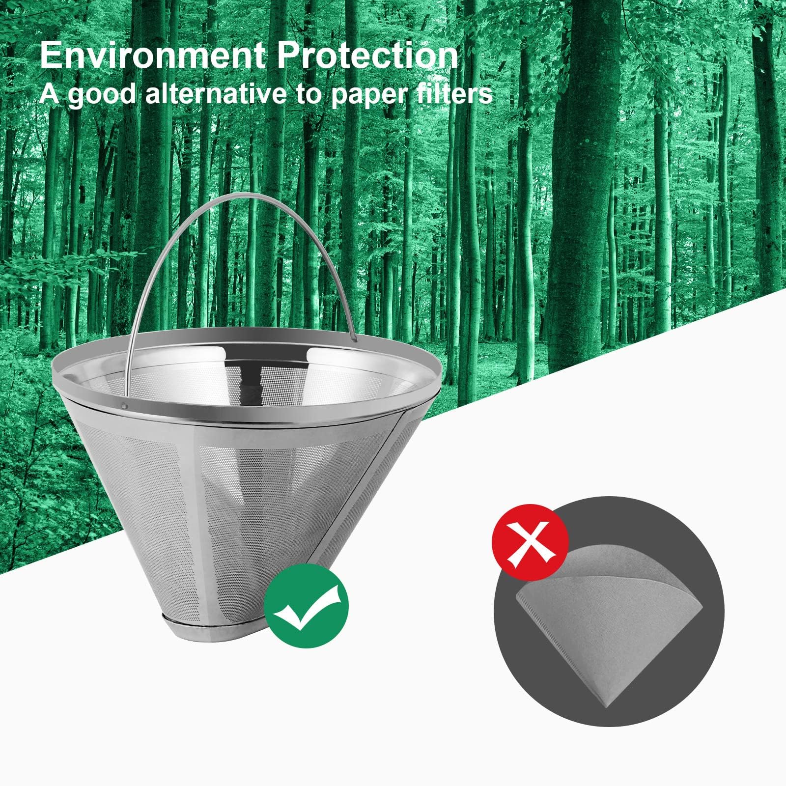 Brikinte Reusable Coffee Filter for Ninja DualBrew Pro, 304 Stainless Steel, Compatible with CFP301, Stainless Steel Color