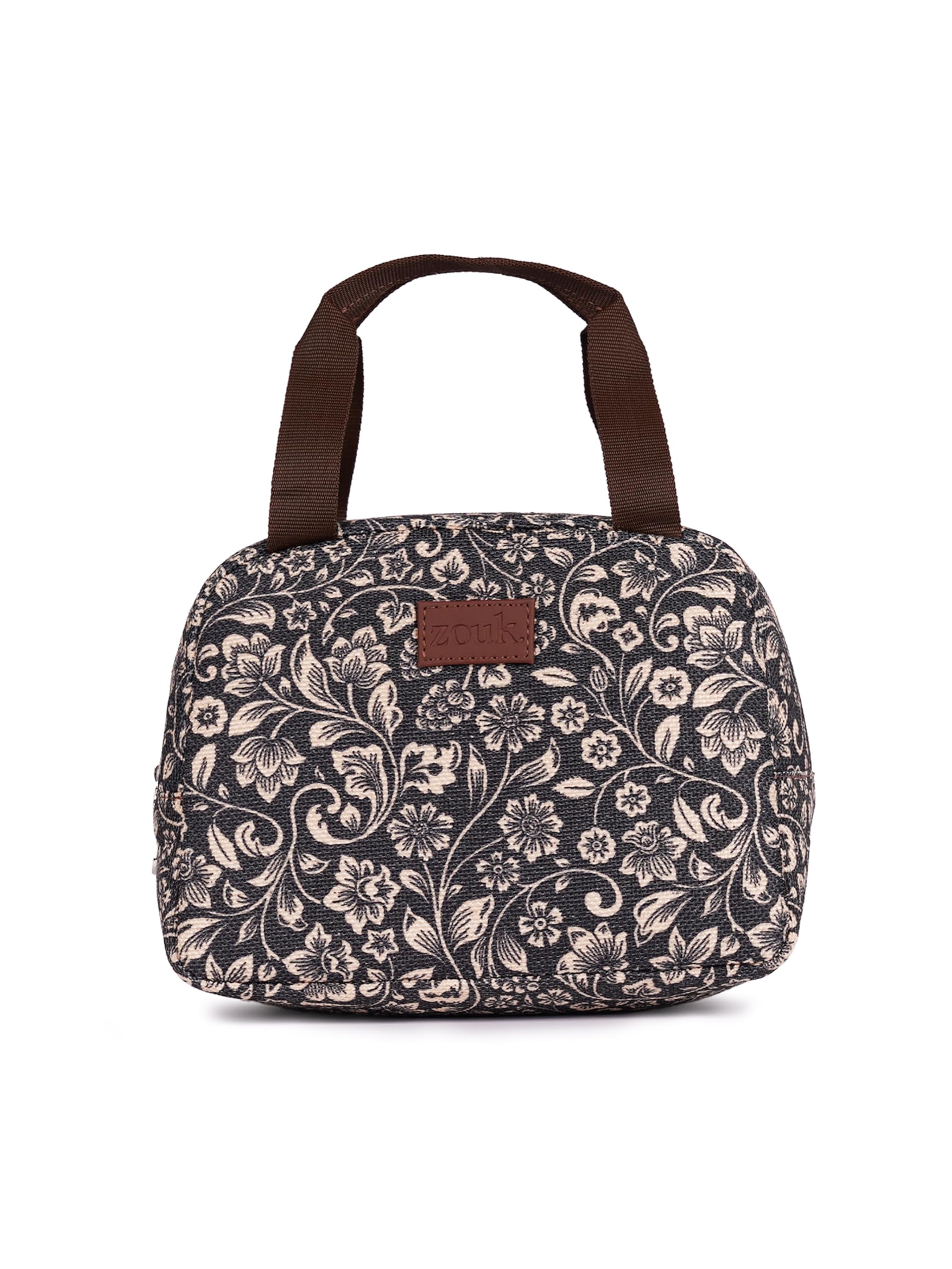 Zouk Flomotif Floral Printed Jute Black Insulated Lunch Tiffin Storage Picnic Tiffin Storage Picnic Bag